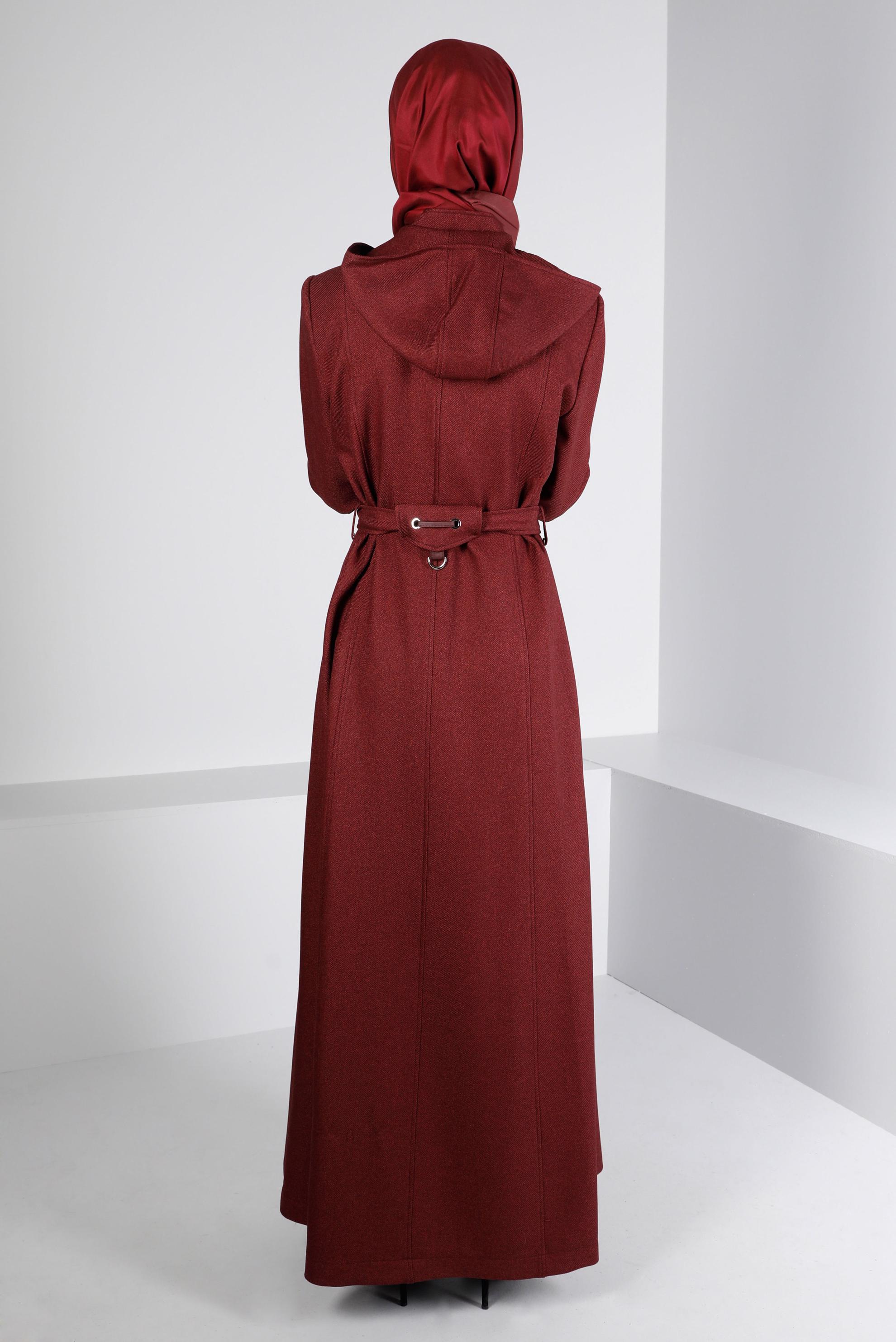 Tesettür giyim MÜRDÜM KUŞAKLI FERMUARLI PARDESÜ 10658