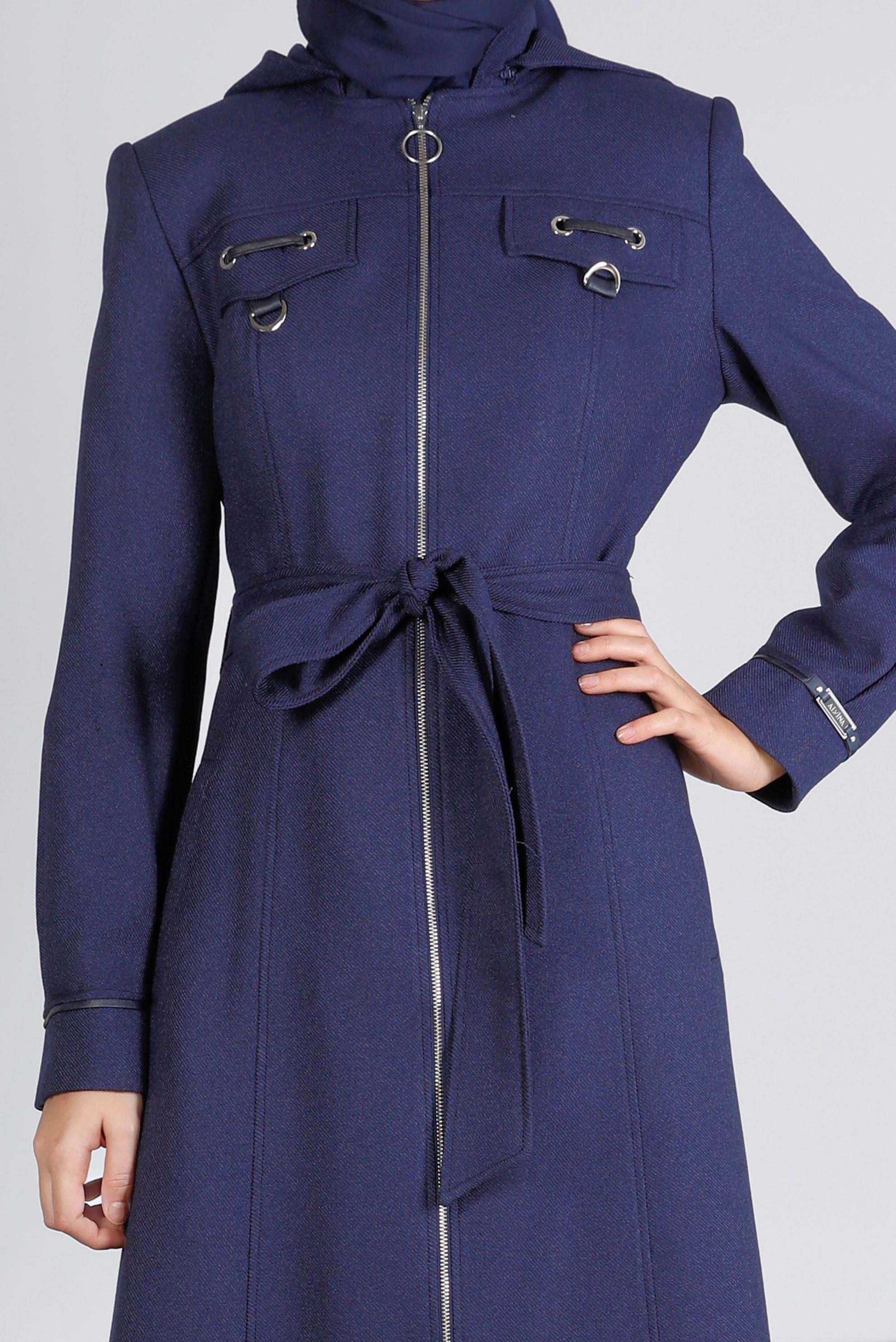 Tesettür giyim LACİVERT KUŞAKLI FERMUARLI PARDESÜ 10658