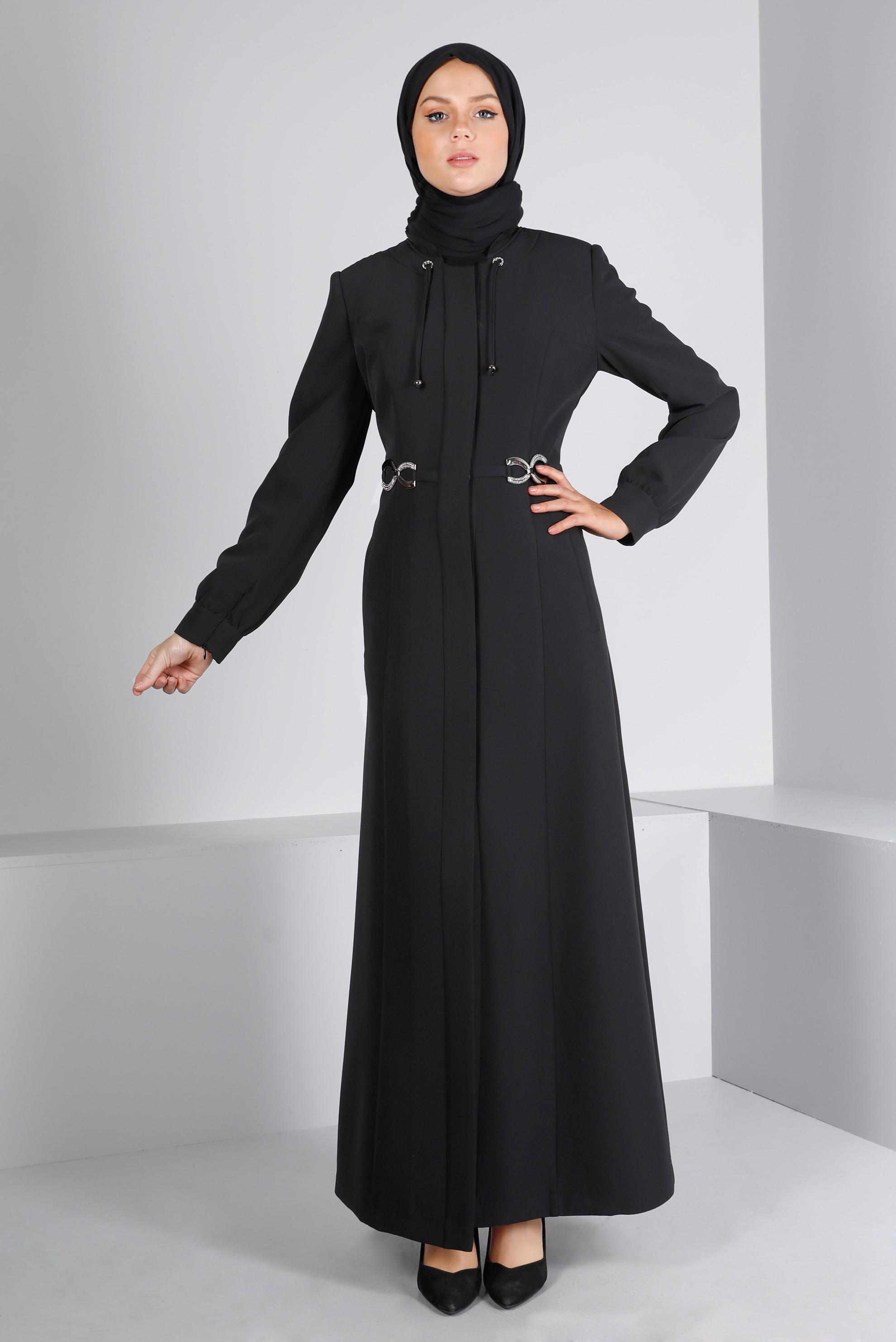 Tesettür giyim SİYAH GİZLİ DÜĞMELİ PARDESÜ 10661 