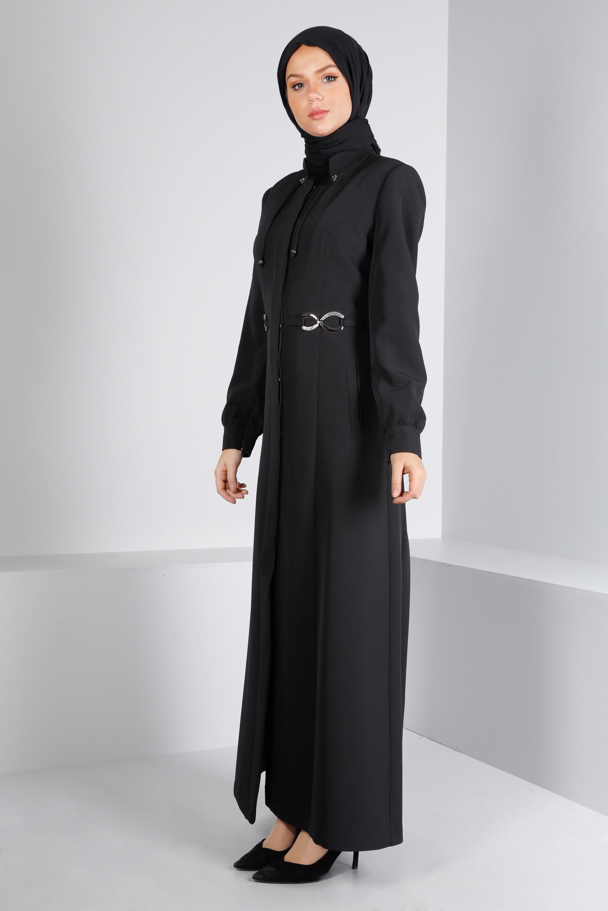 Tesettür giyim SİYAH GİZLİ DÜĞMELİ PARDESÜ 10661 
