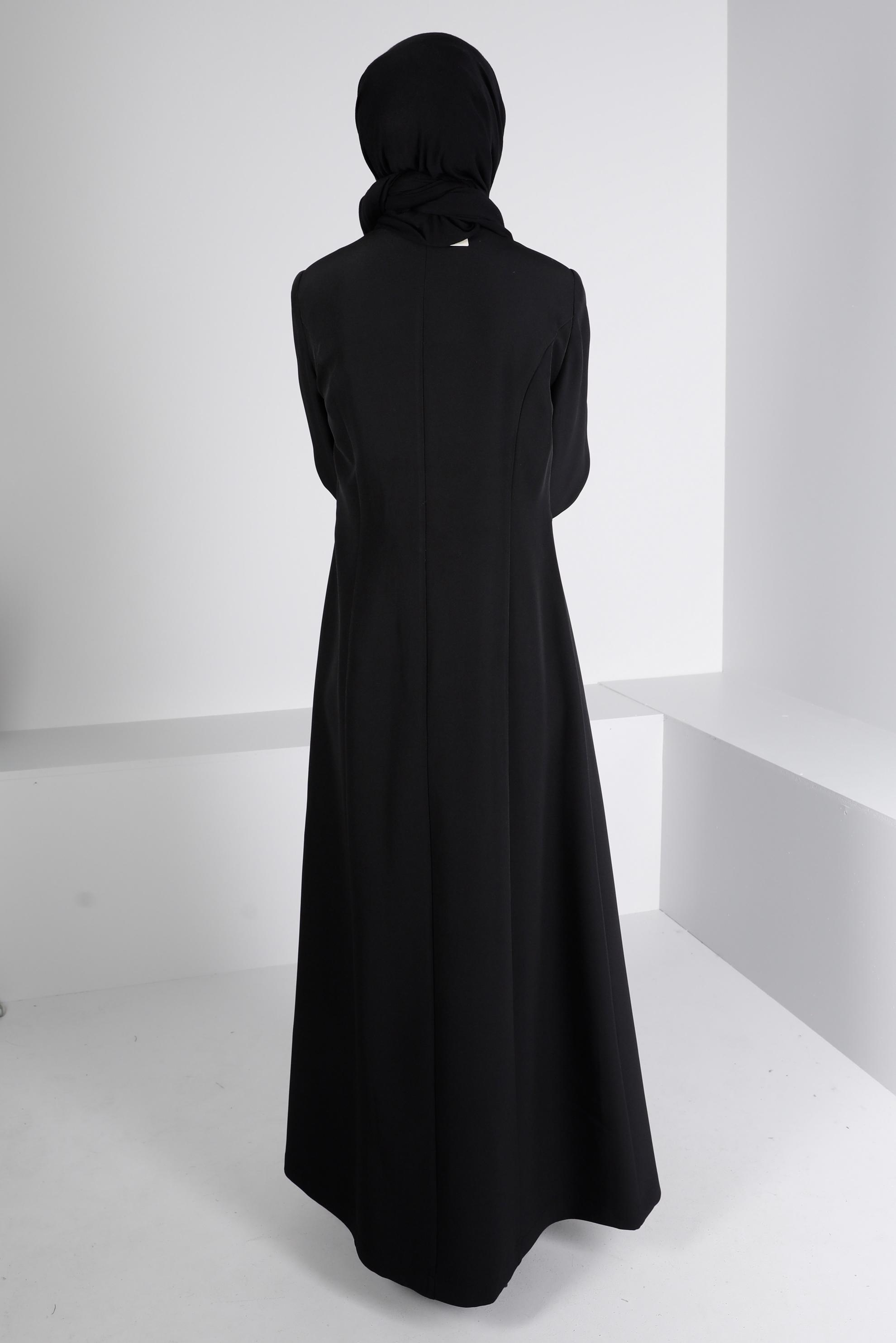 Tesettür giyim SİYAH GİZLİ DÜĞMELİ PARDESÜ 10661 