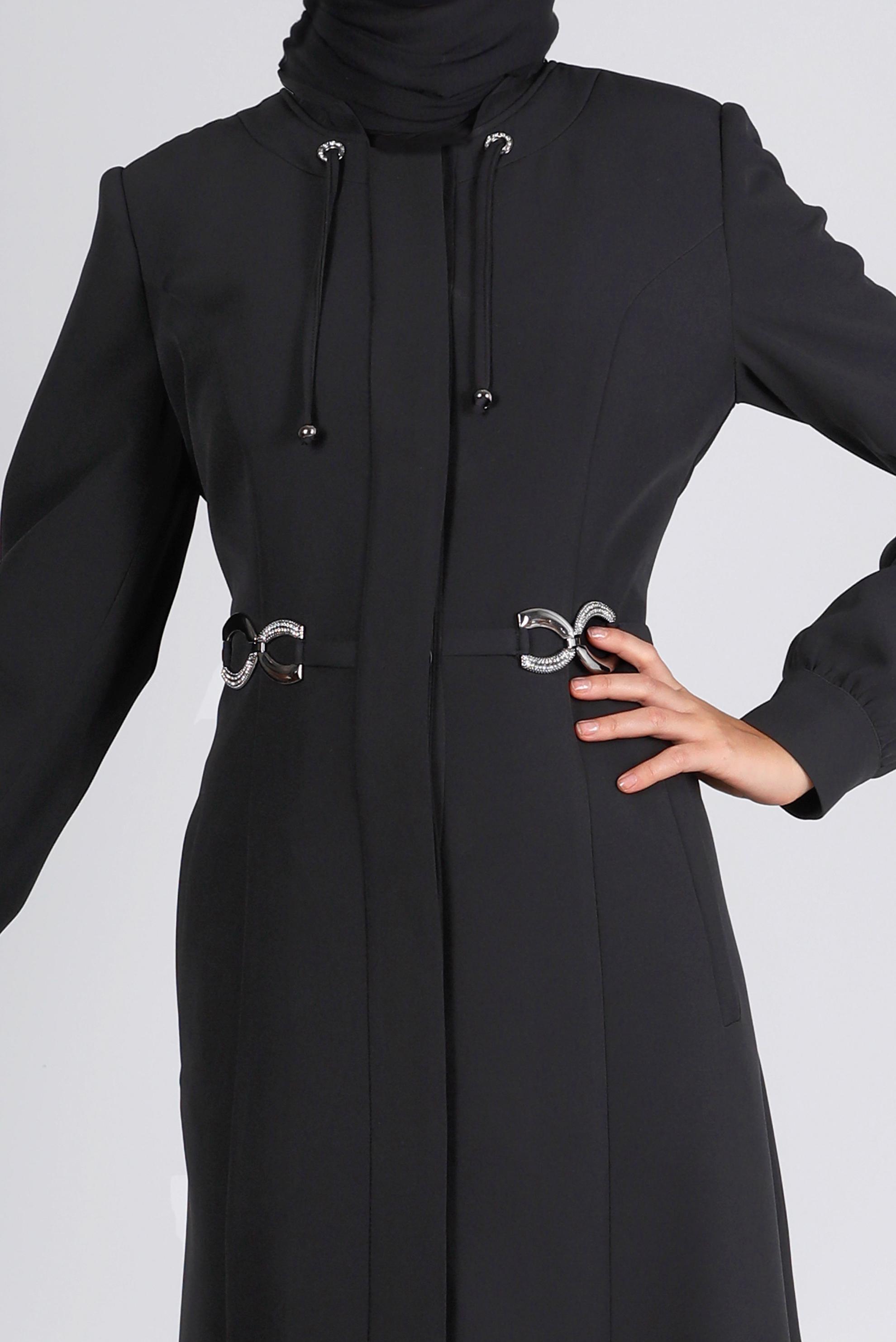 Tesettür giyim SİYAH GİZLİ DÜĞMELİ PARDESÜ 10661 