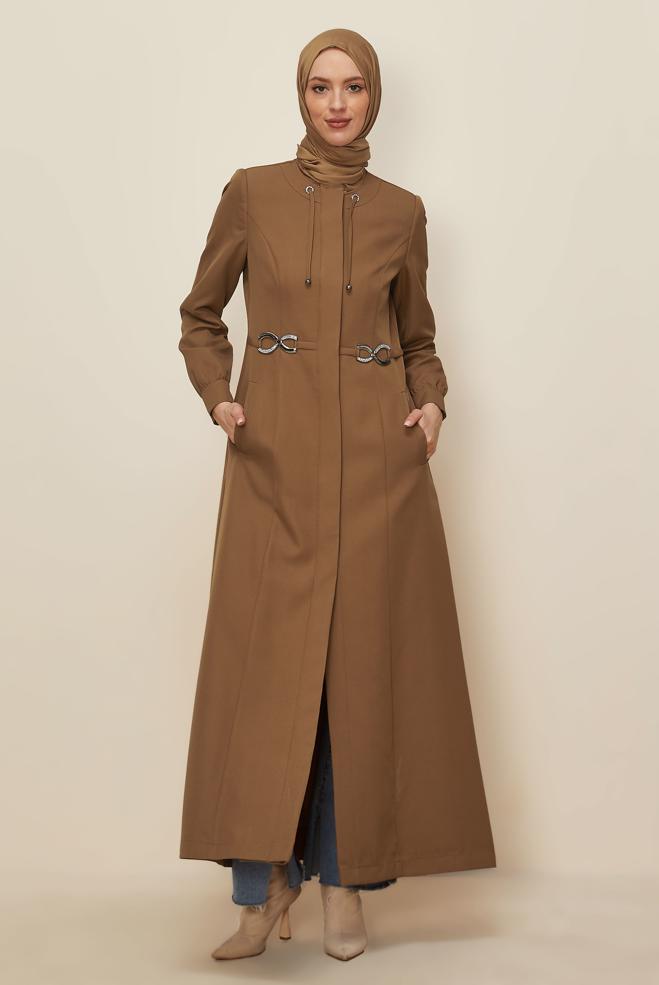 Tesettür giyim TABA GİZLİ DÜĞMELİ PARDESÜ 10661  - ALVİNA