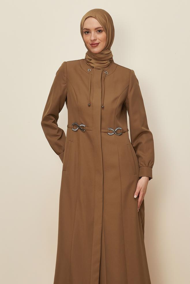 Tesettür giyim TABA GİZLİ DÜĞMELİ PARDESÜ 10661  - ALVİNA