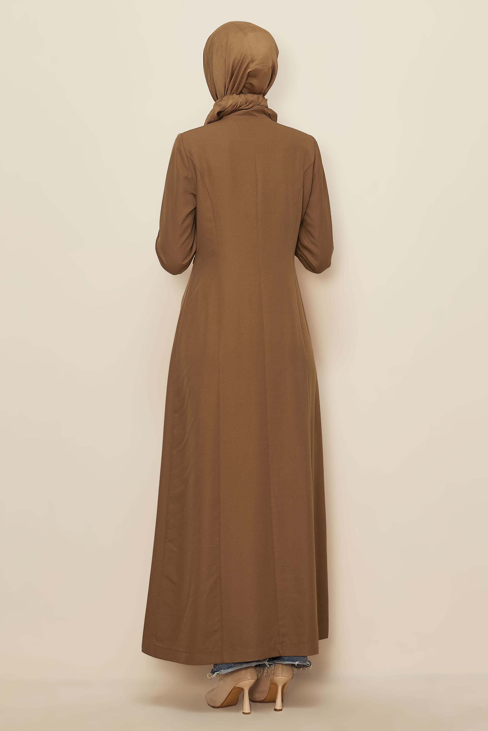 Tesettür giyim TABA GİZLİ DÜĞMELİ PARDESÜ 10661 