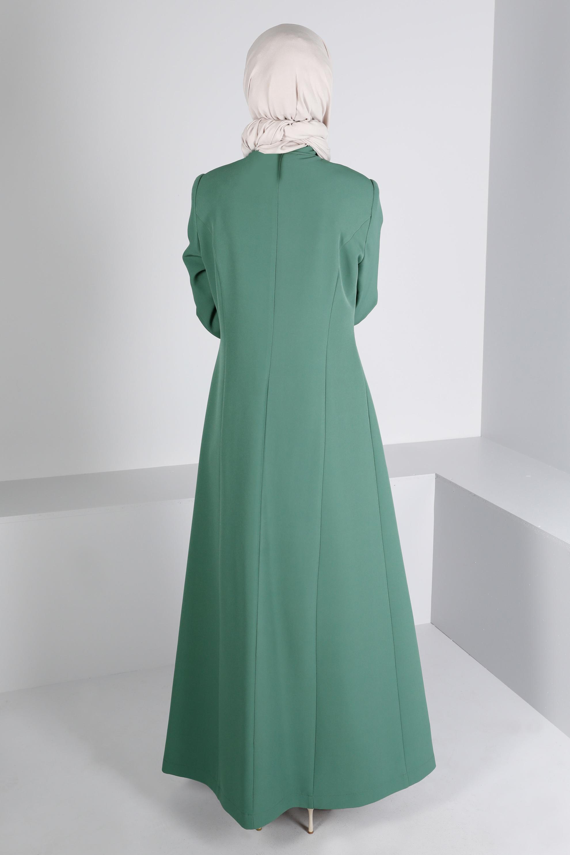 Tesettür giyim YEŞİL GİZLİ DÜĞMELİ PARDESÜ 10661 