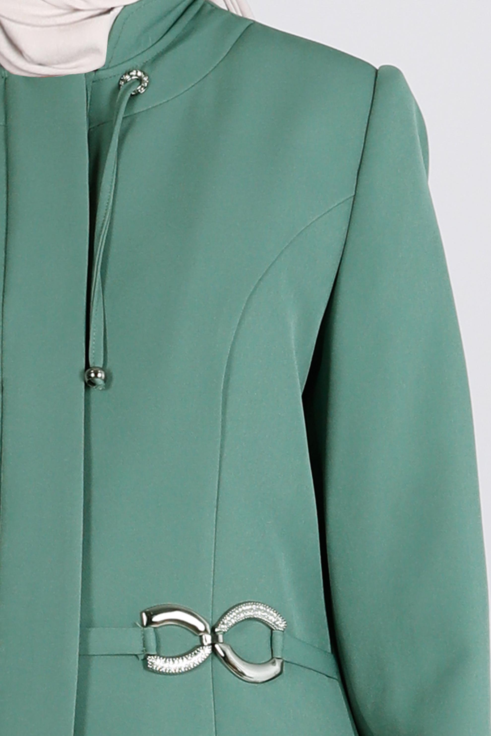 Tesettür giyim YEŞİL GİZLİ DÜĞMELİ PARDESÜ 10661 