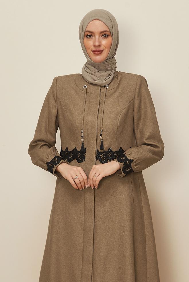 Vêtements hijab BRUN PARDESSUS BRODÉ 10662 - ALVİNA