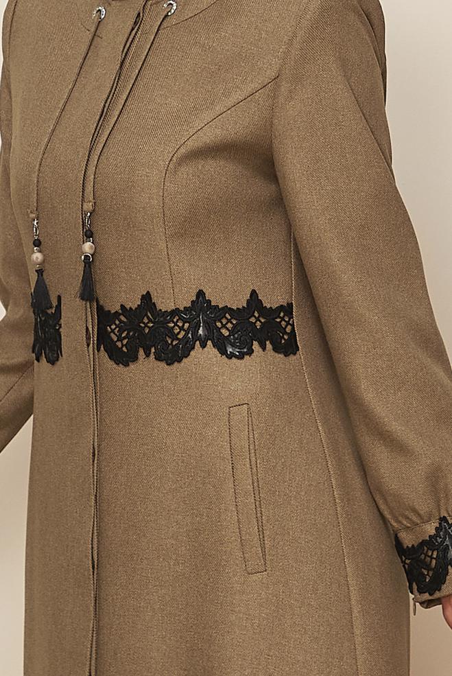 Vêtements hijab BRUN PARDESSUS BRODÉ 10662 - ALVİNA