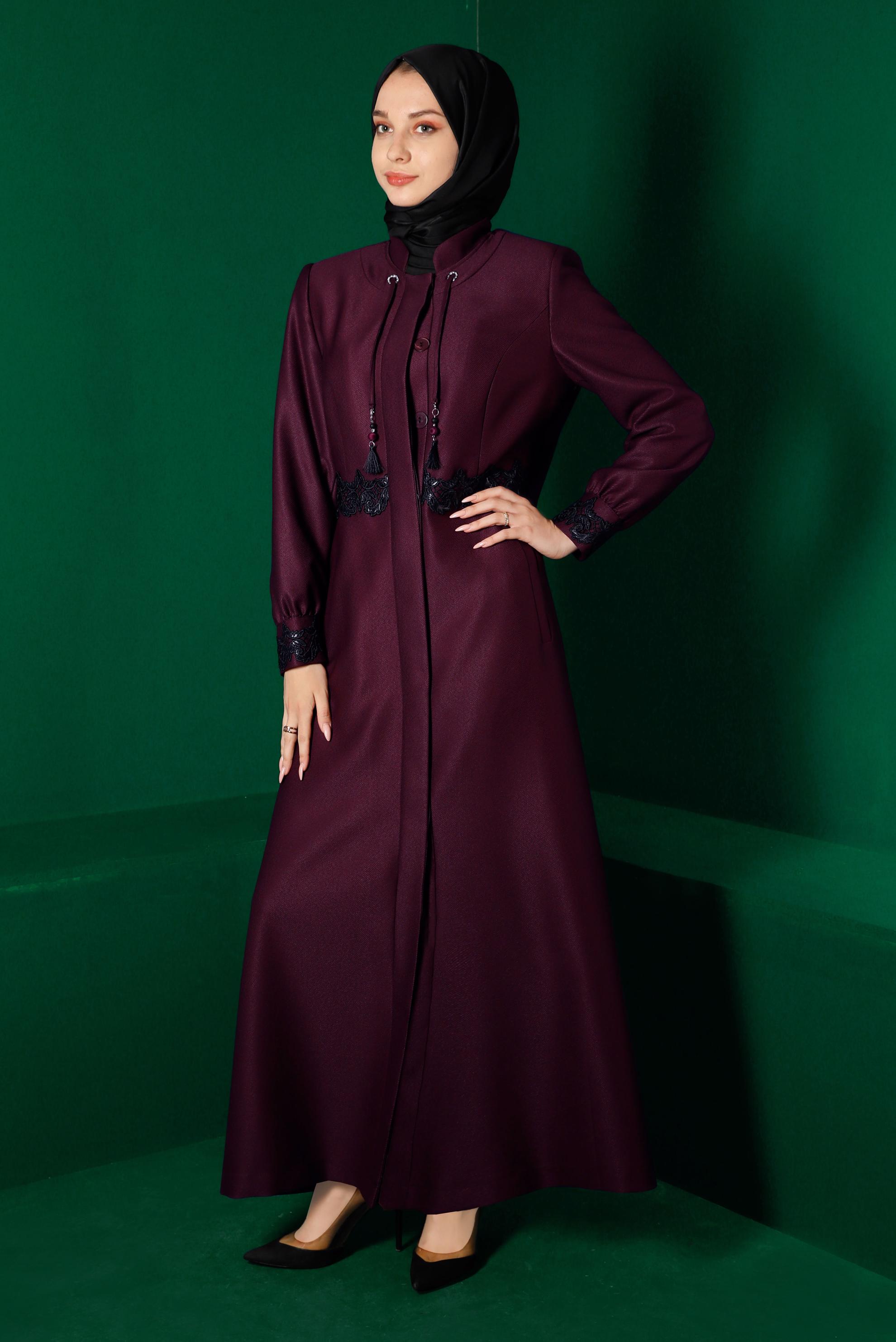 Tesettür giyim MÜRDÜM NAKIŞLI BAĞCIKLI PARDESÜ 10662 