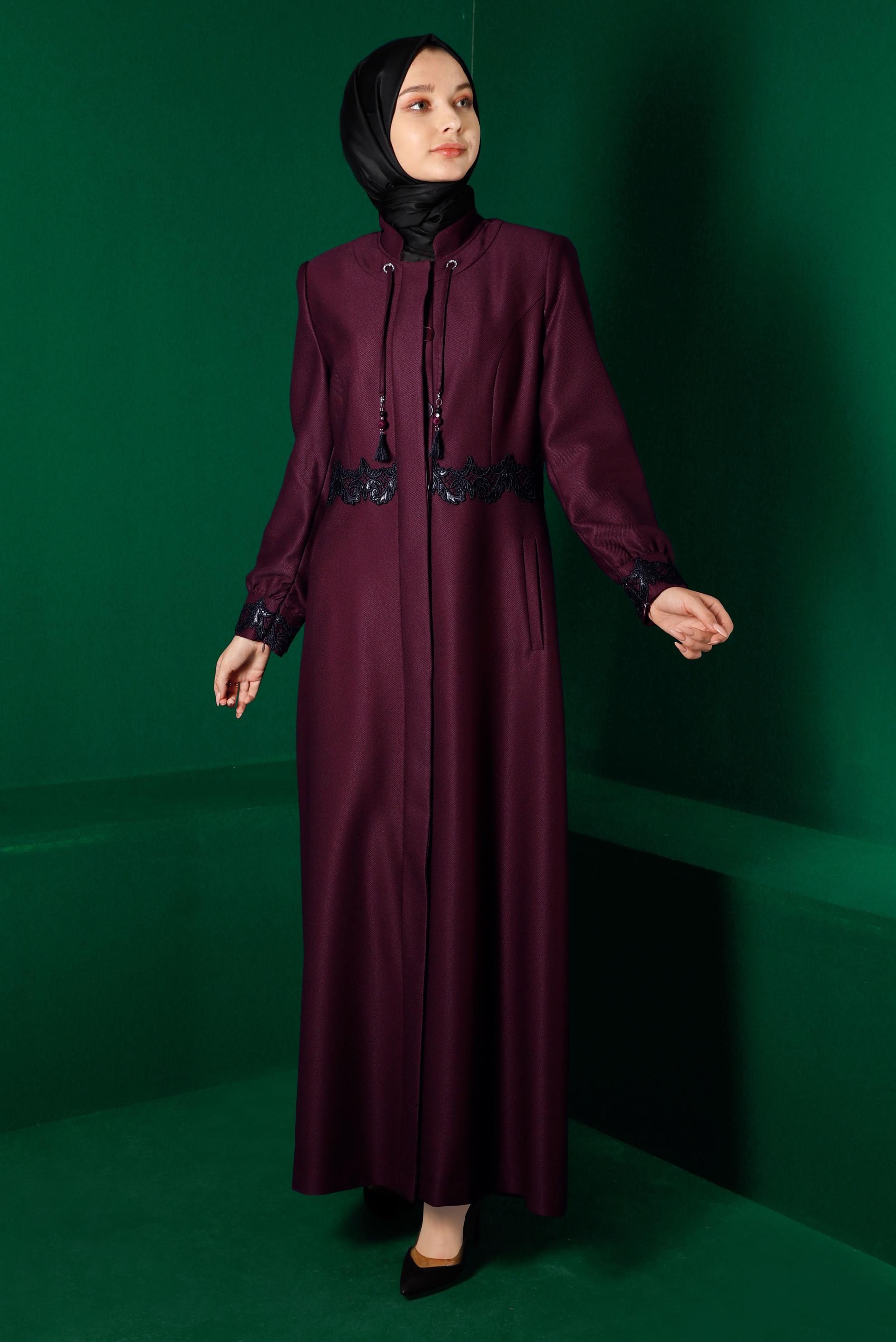 Tesettür giyim MÜRDÜM NAKIŞLI BAĞCIKLI PARDESÜ 10662 