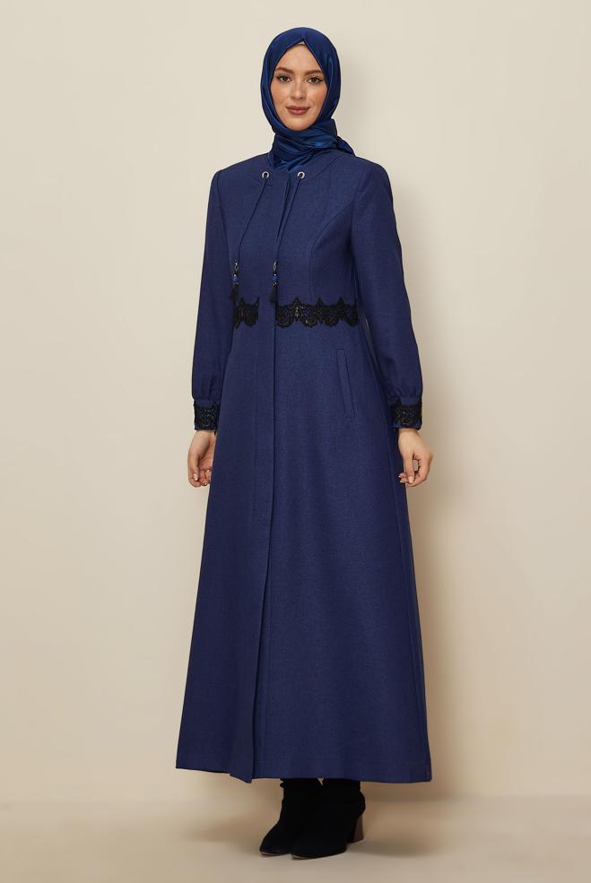 Vêtements hijab BLEU MARINE PARDESSUS BRODÉ 10662 - ALVİNA