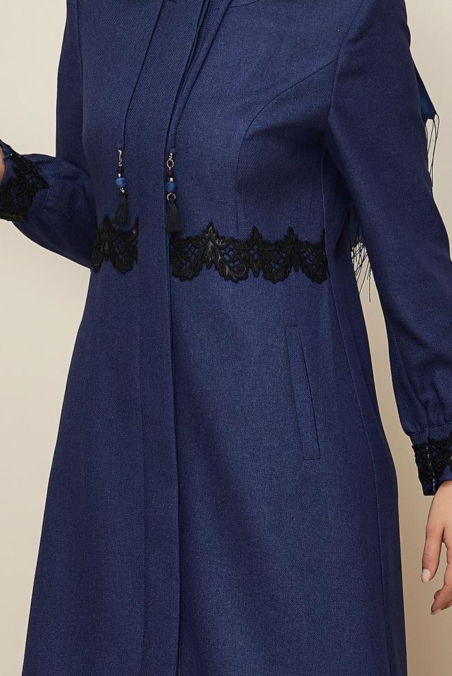Vêtements hijab BLEU MARINE PARDESSUS BRODÉ 10662 - ALVİNA