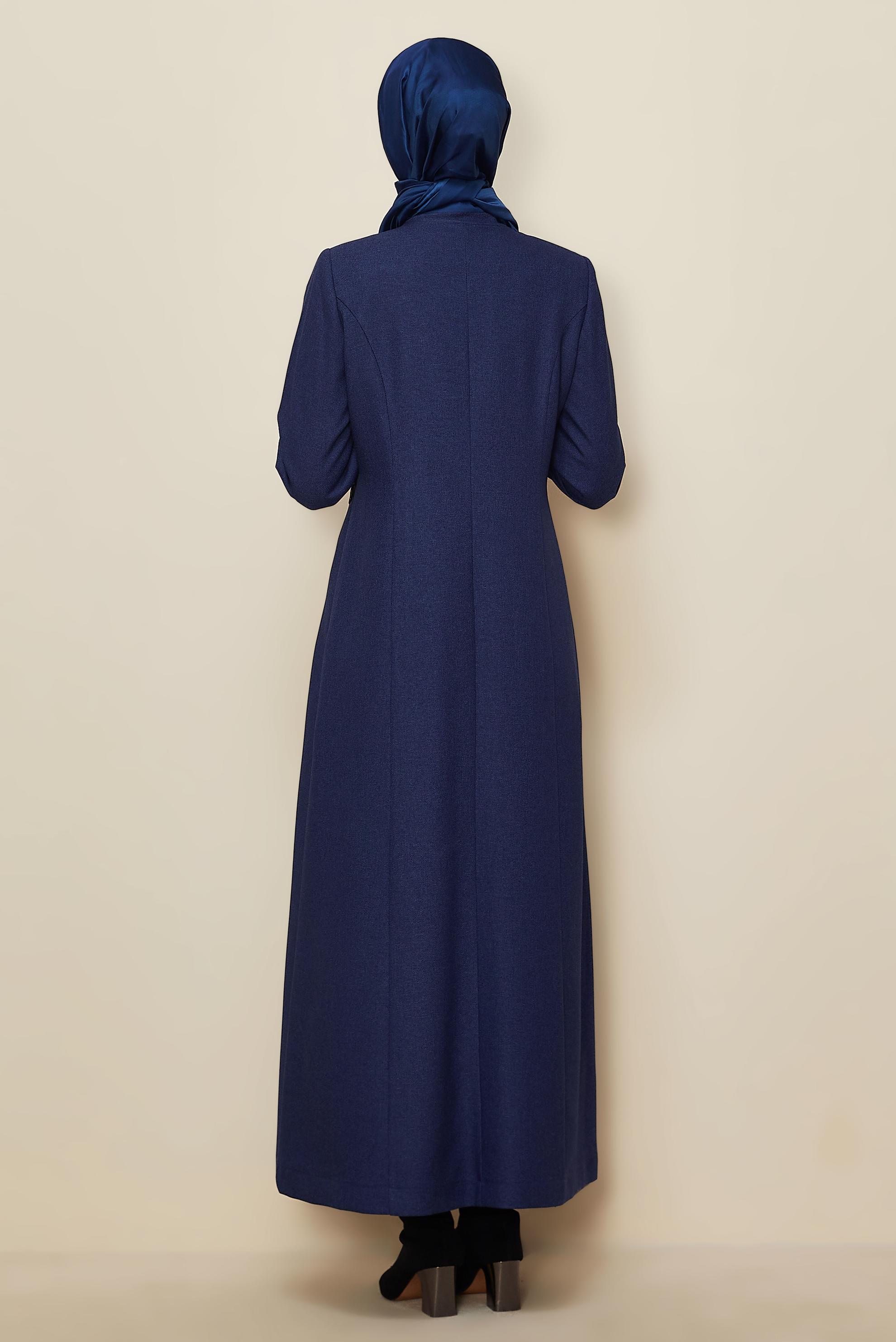 Vêtements hijab BLEU MARINE PARDESSUS BRODÉ 10662