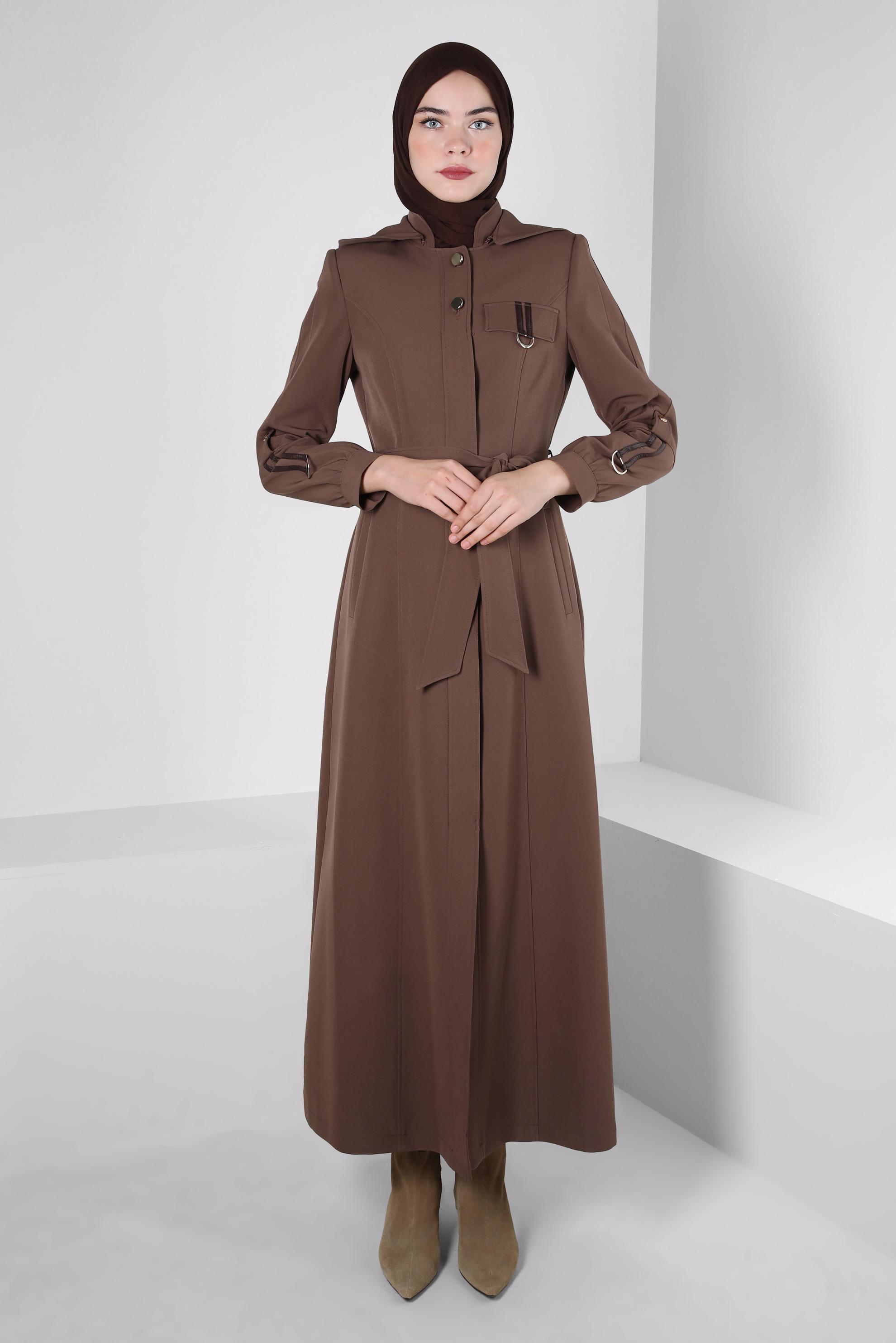 Vêtements hijab VISON PARDESSUS BOUTONNÉ AVEC CEINTURE À CAPUCHE 10664