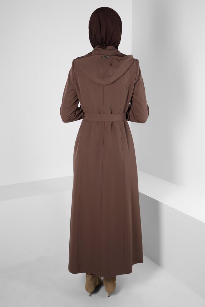 Vêtements hijab VISON PARDESSUS BOUTONNÉ AVEC CEINTURE À CAPUCHE 10664 - ALVİNA