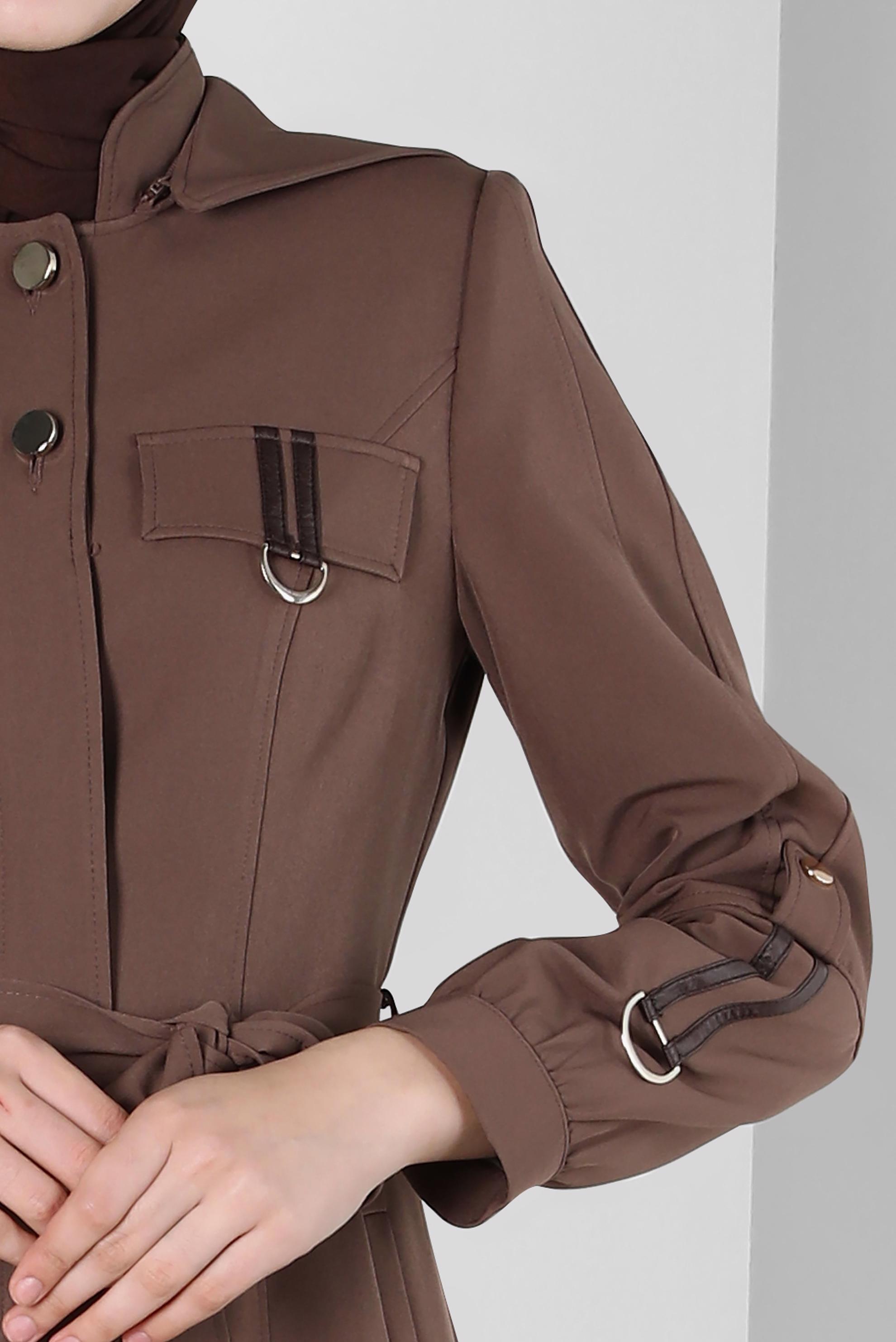 Vêtements hijab VISON PARDESSUS BOUTONNÉ AVEC CEINTURE À CAPUCHE 10664