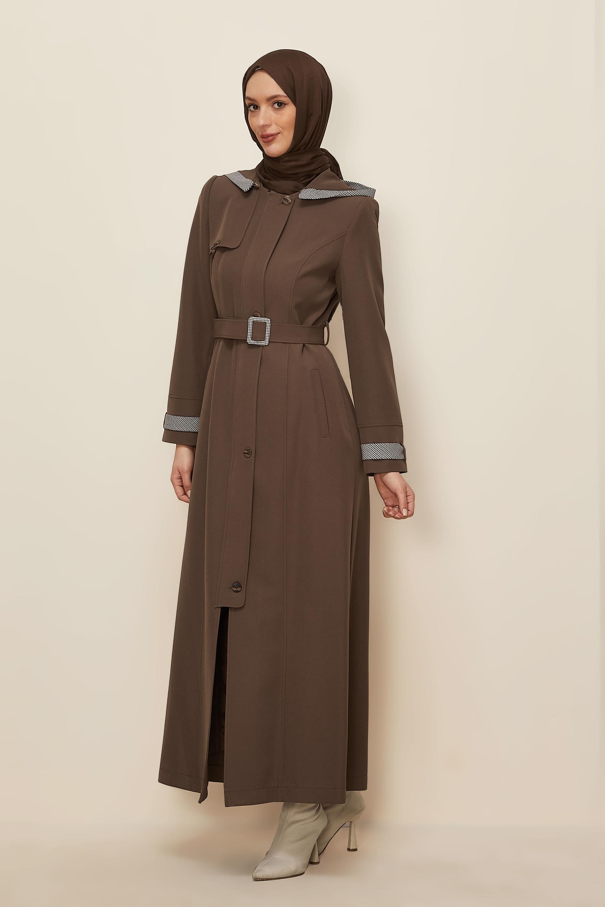 Hijab clothing MINK HOODED BELTED TOPCOAT 10673