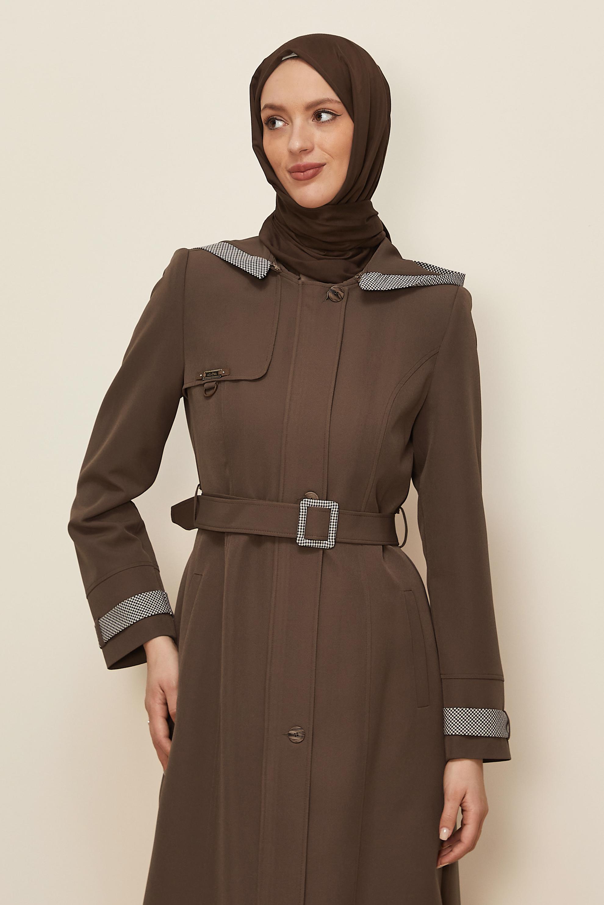 Hijab clothing MINK HOODED BELTED TOPCOAT 10673