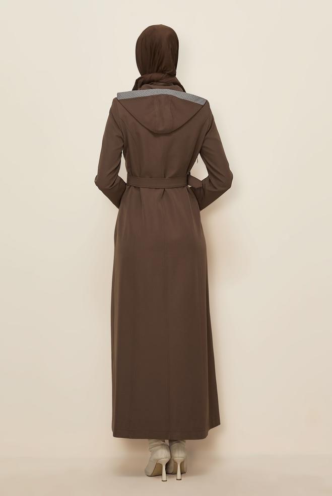 Hijab clothing MINK HOODED BELTED TOPCOAT 10673 - ALVİNA