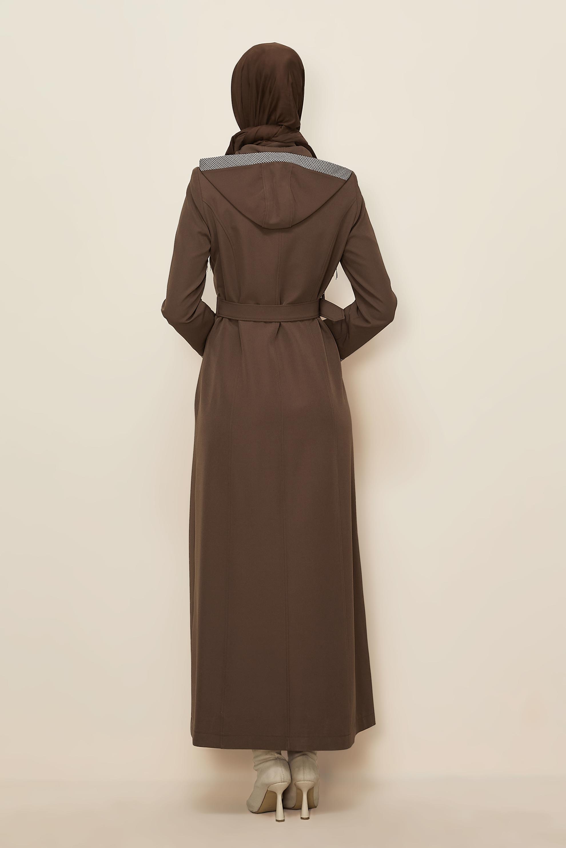 Hijab clothing MINK HOODED BELTED TOPCOAT 10673