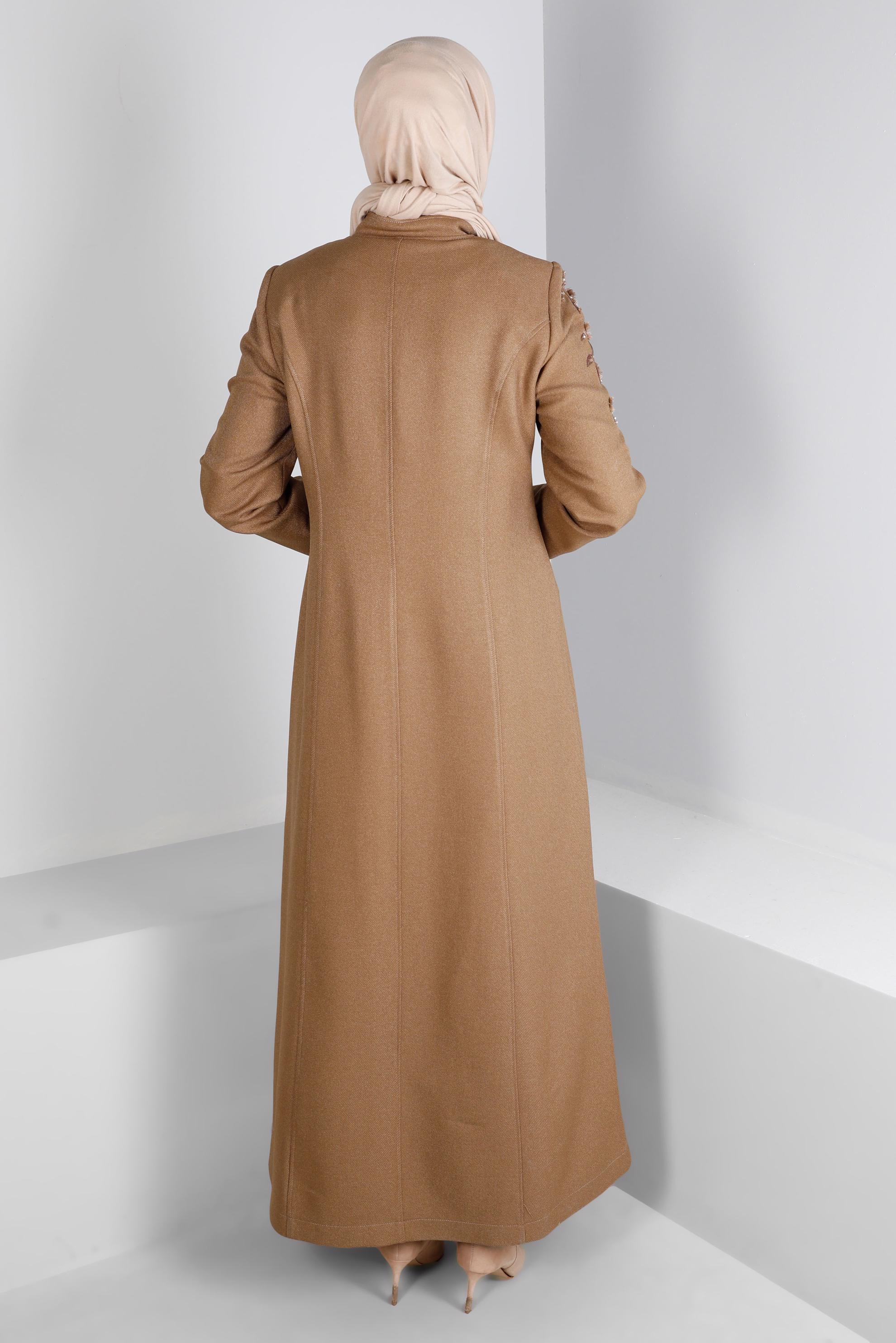 Vêtements hijab BRUN MANTEAU BIJOUX FLEUR BRODÉE 10681