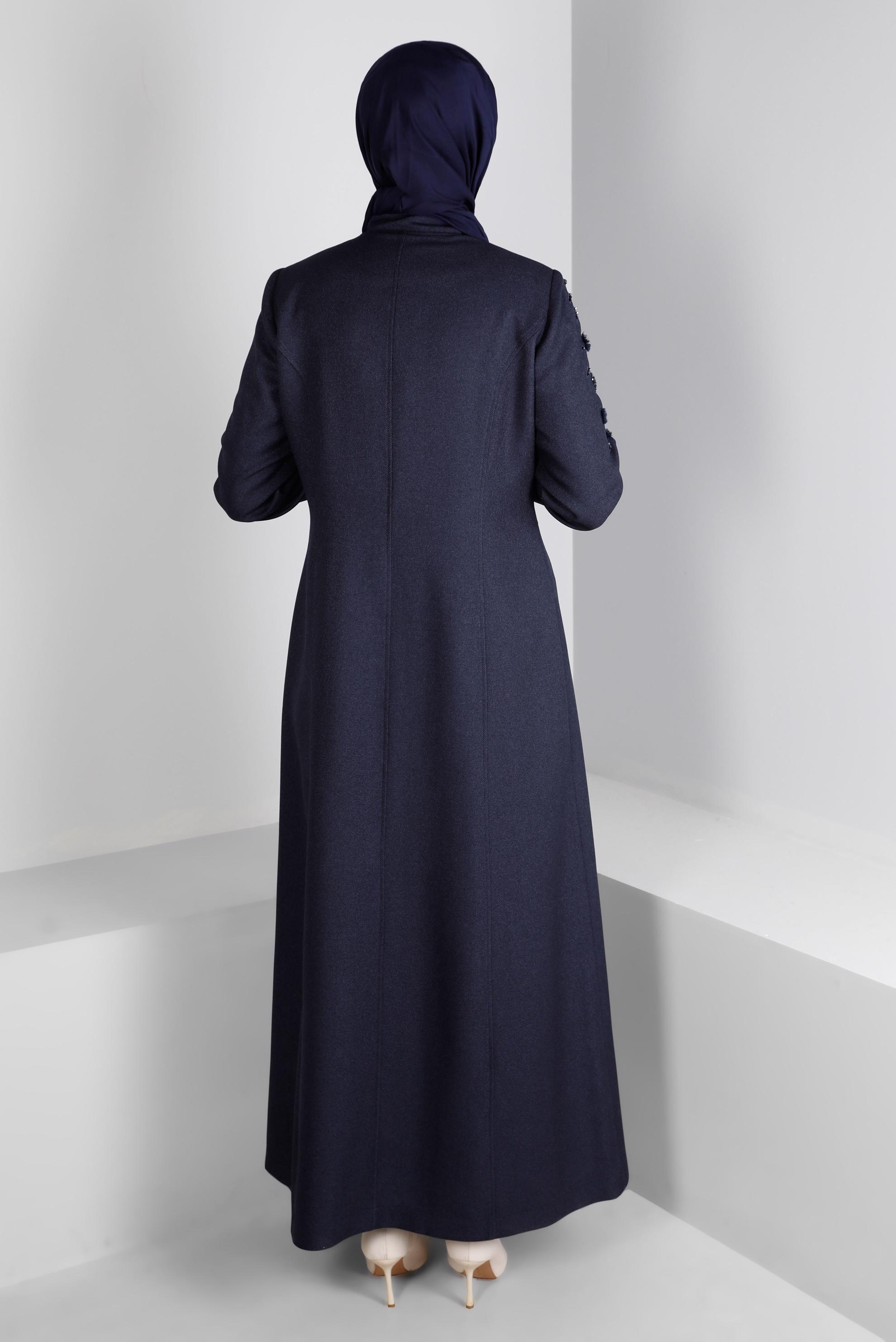 Tesettür giyim LACİVERT ÇİÇEK İŞLEMELİ TAŞLI PARDESÜ 10681