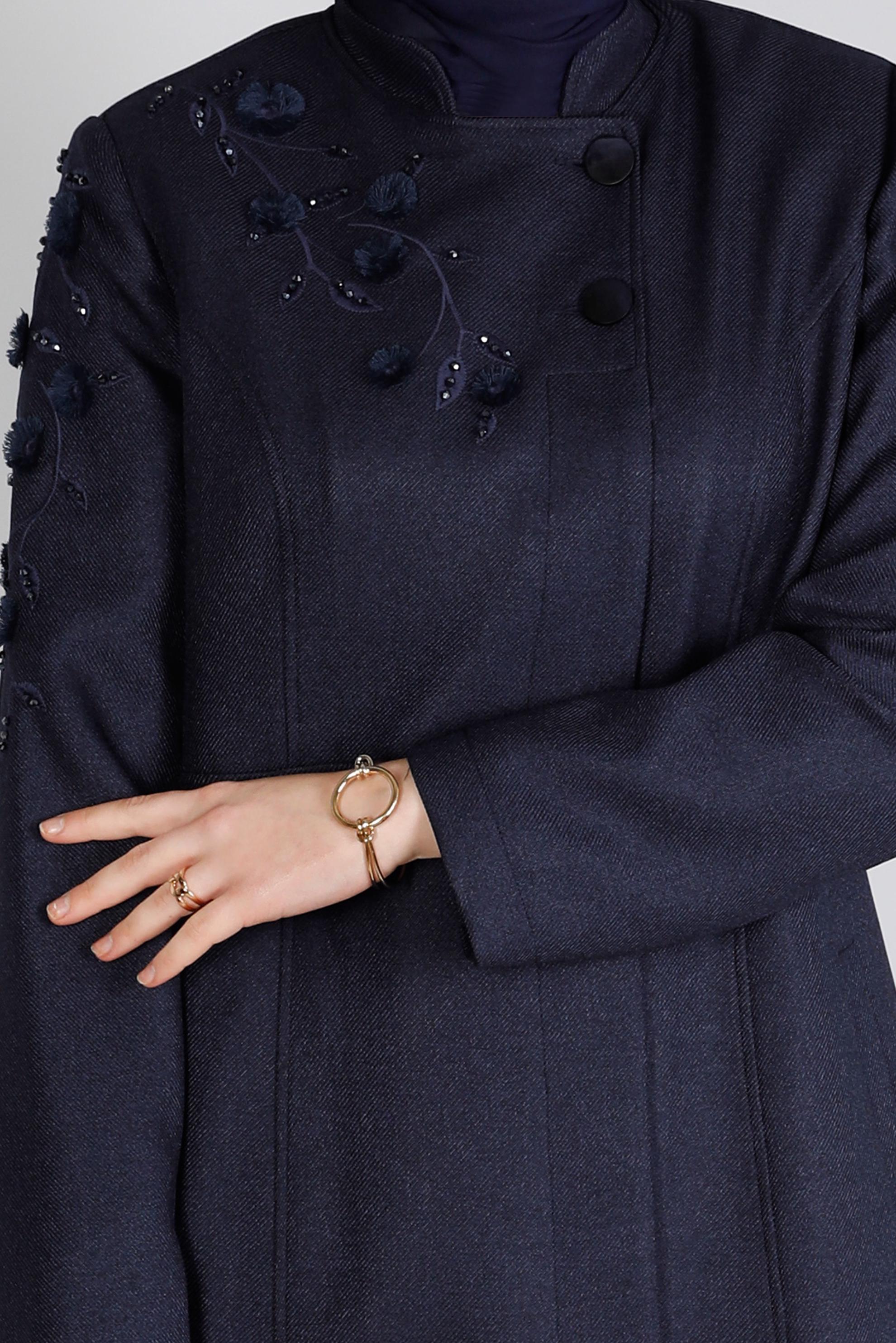 Tesettür giyim LACİVERT ÇİÇEK İŞLEMELİ TAŞLI PARDESÜ 10681