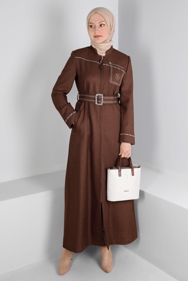 Vêtements hijab BRUN PARDESSUS CEINTURE 44115 - ALVİNA