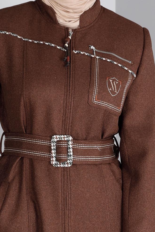 Vêtements hijab BRUN PARDESSUS CEINTURE 44115 - ALVİNA