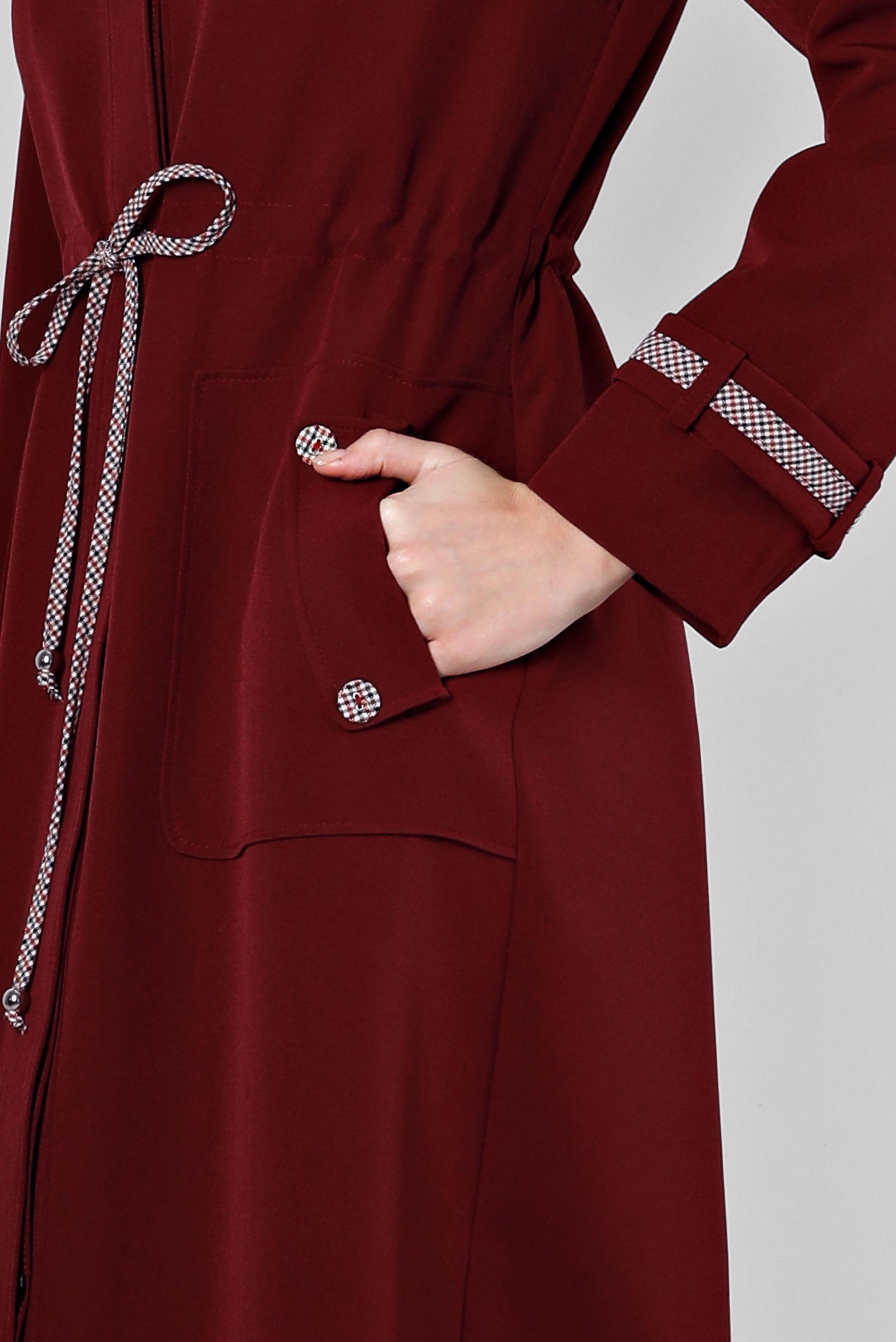 Tesettür giyim BORDO BELİ BÜZGÜLÜ KAPÜŞONLU PARDESÜ 10685