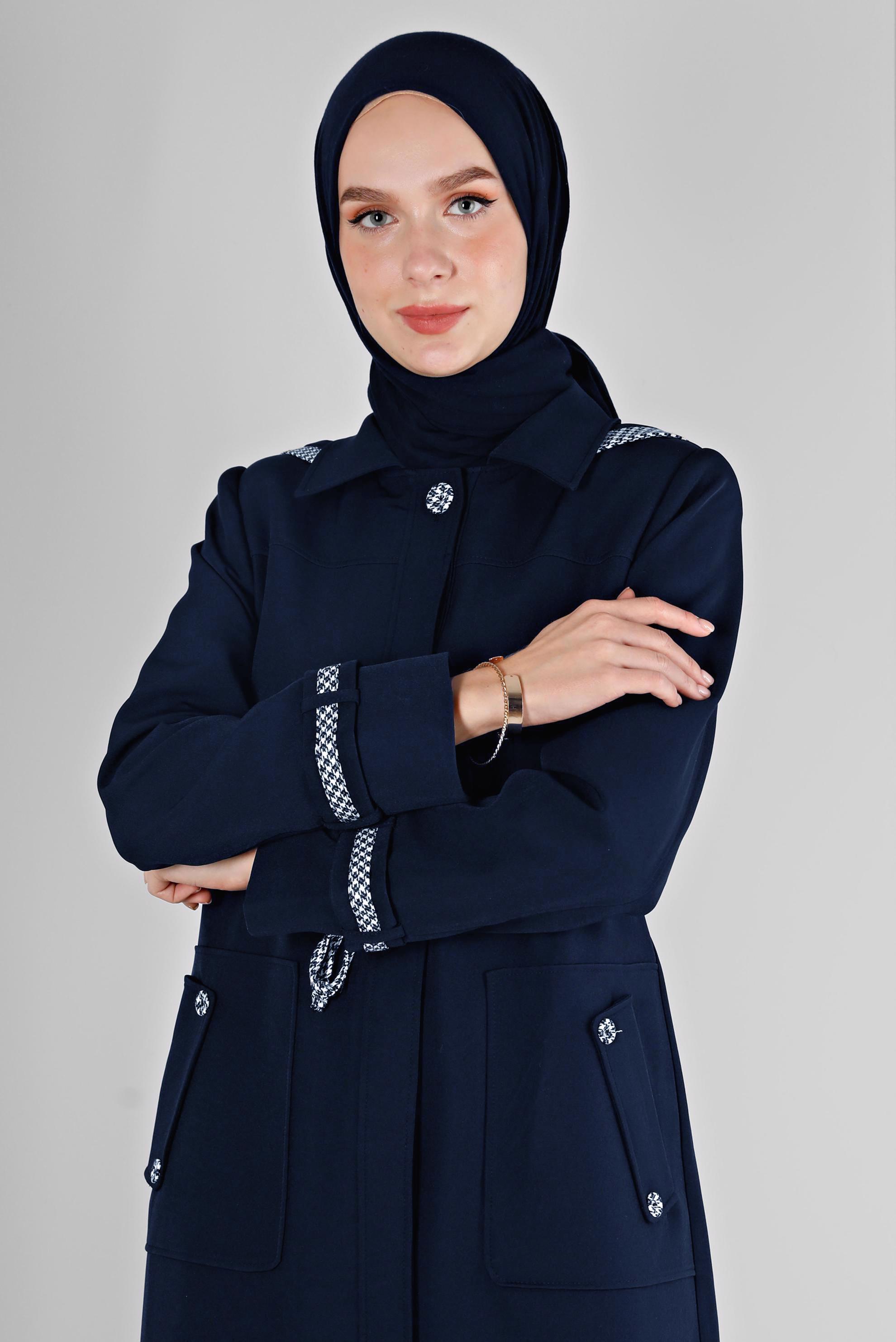 Vêtements hijab BLEU MARINE PARDESSUS À CAPUCHE TAILLE SMOCKÉE 10685