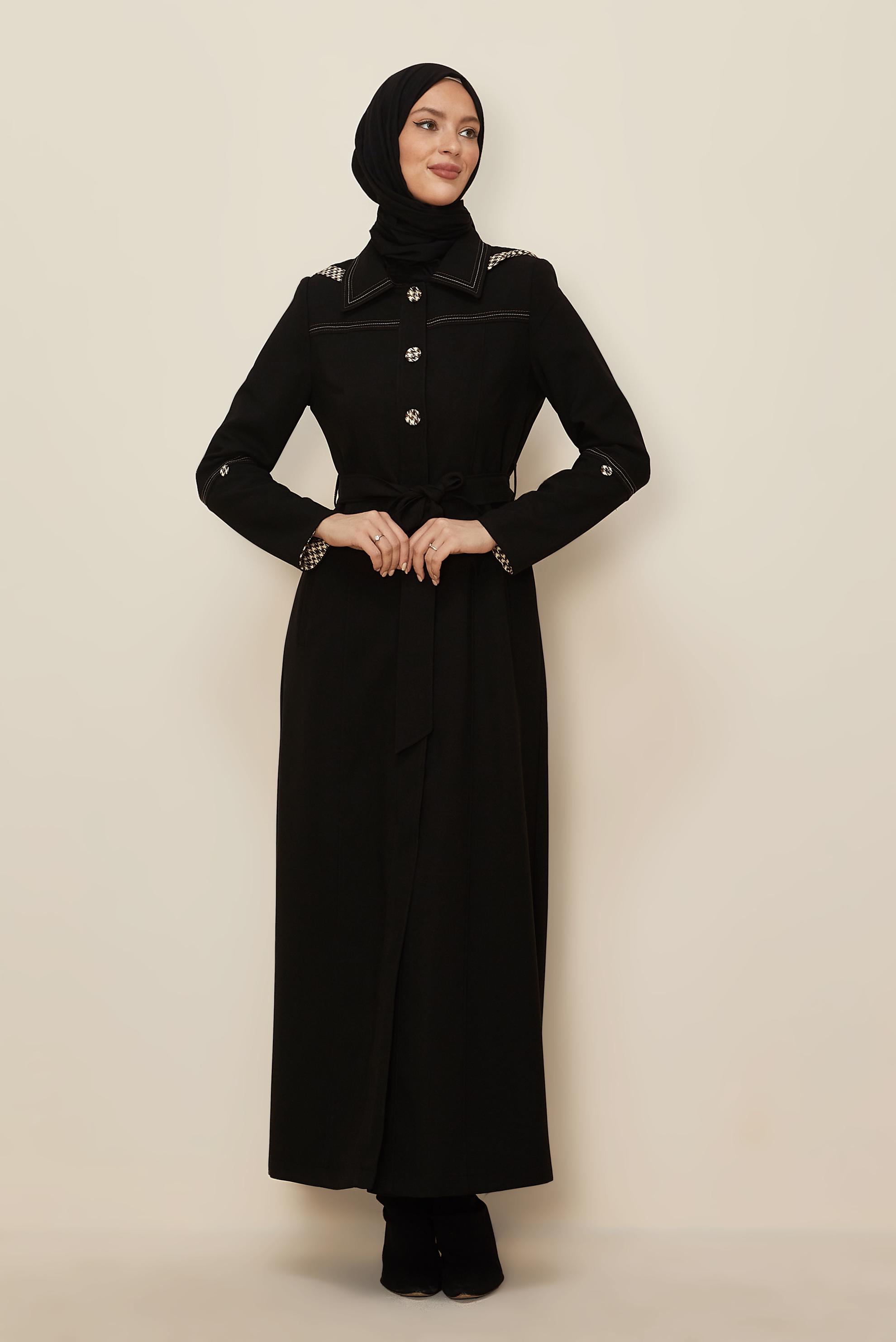 Hijab clothing BLACK BELTED TOPCOAT 10686