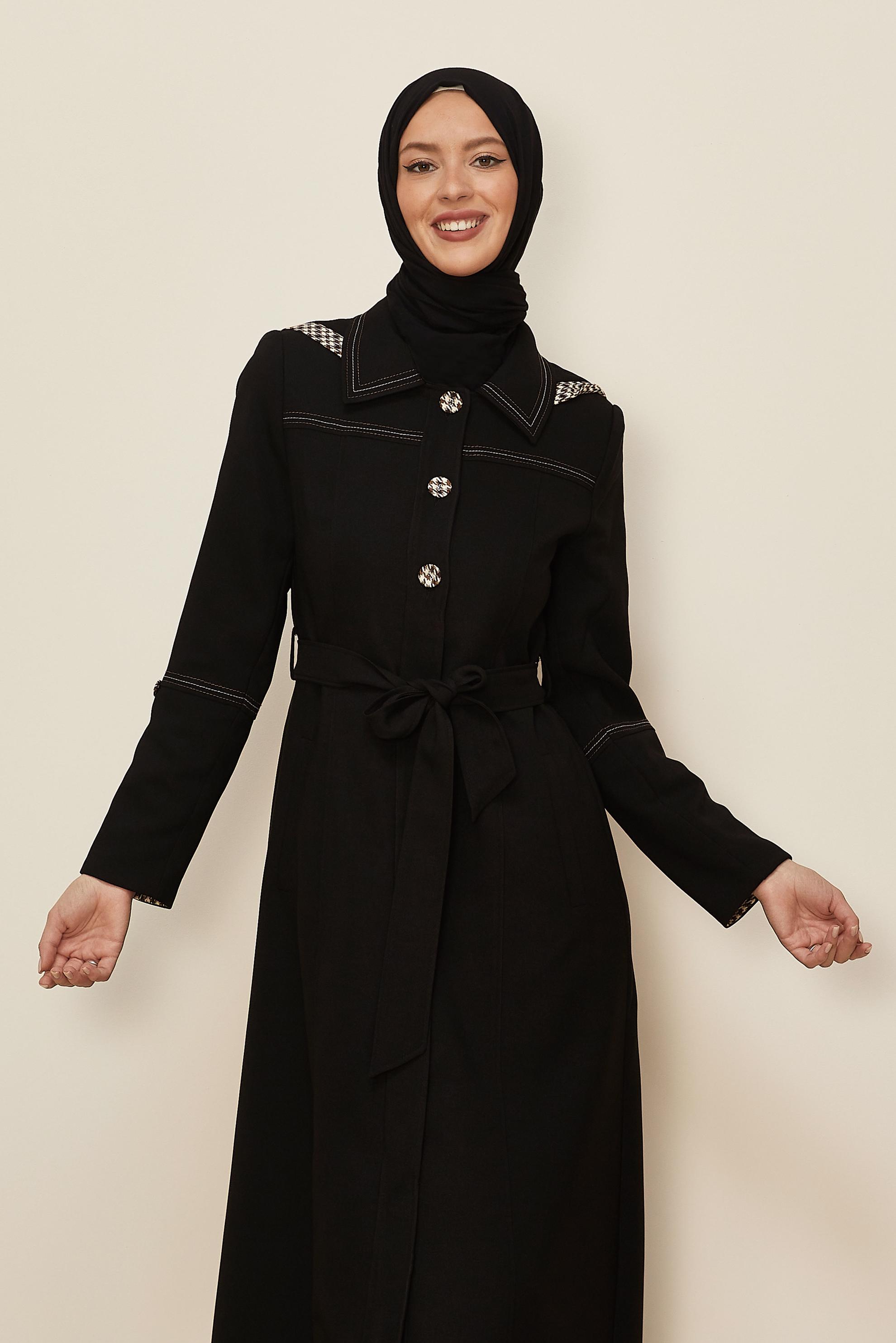 Hijab clothing BLACK BELTED TOPCOAT 10686