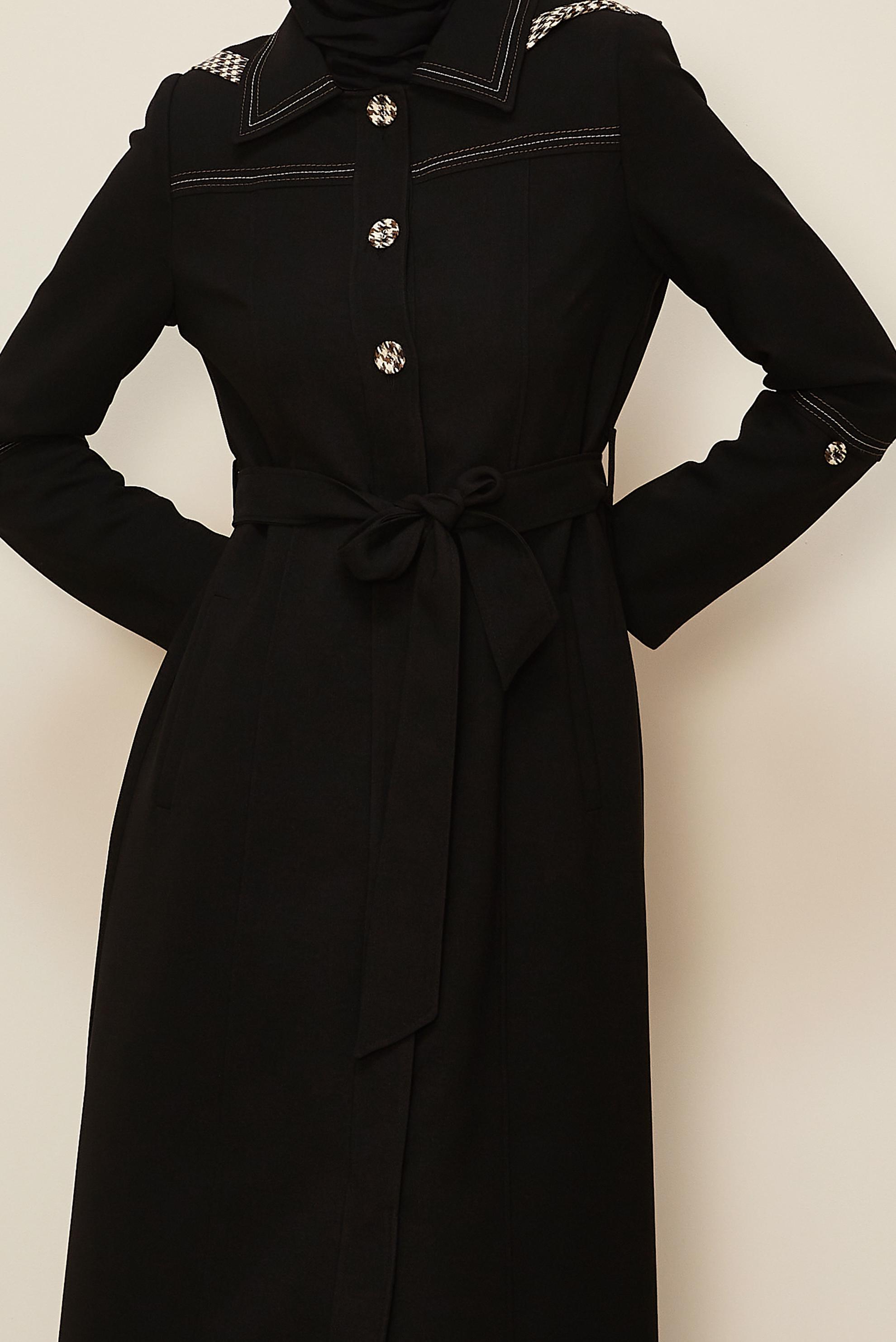 Hijab clothing BLACK BELTED TOPCOAT 10686