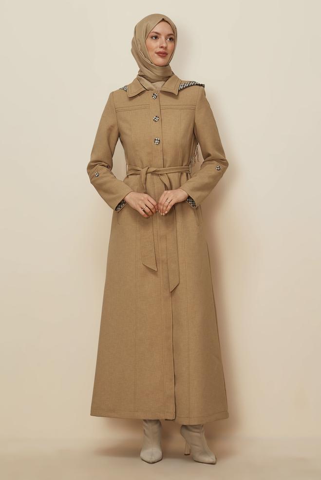 Vêtements hijab BEIGE PARDESSUS CEINTURÉ 10686 - ALVİNA
