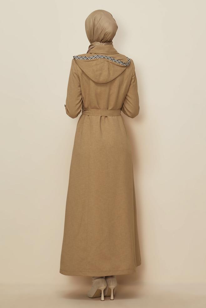 Vêtements hijab BEIGE PARDESSUS CEINTURÉ 10686 - ALVİNA