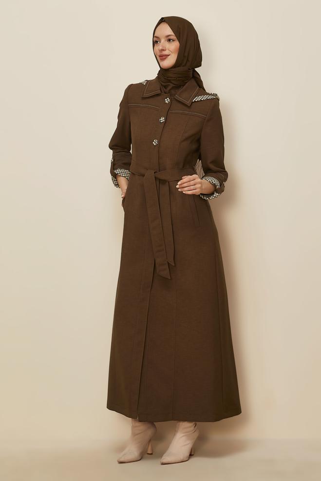 Vêtements hijab BRUN PARDESSUS CEINTURÉ 10686 - ALVİNA