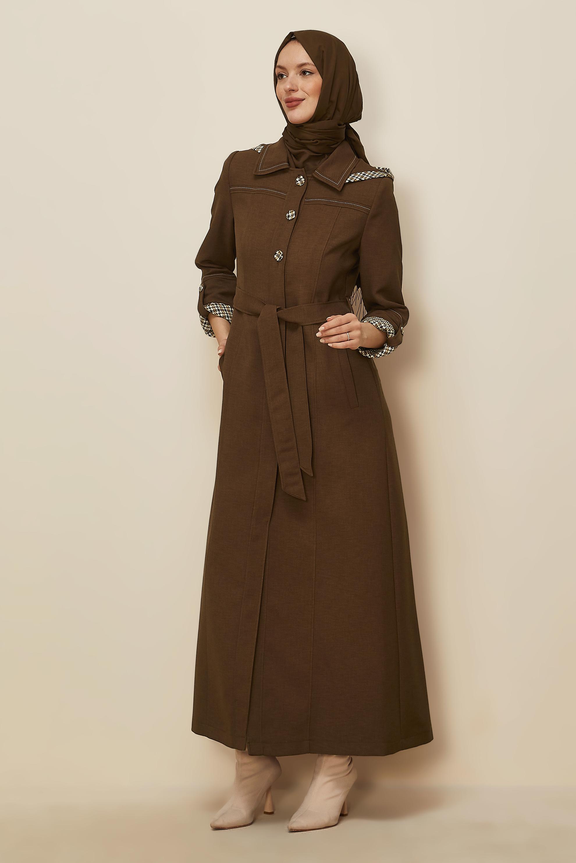 Vêtements hijab BRUN PARDESSUS CEINTURÉ 10686