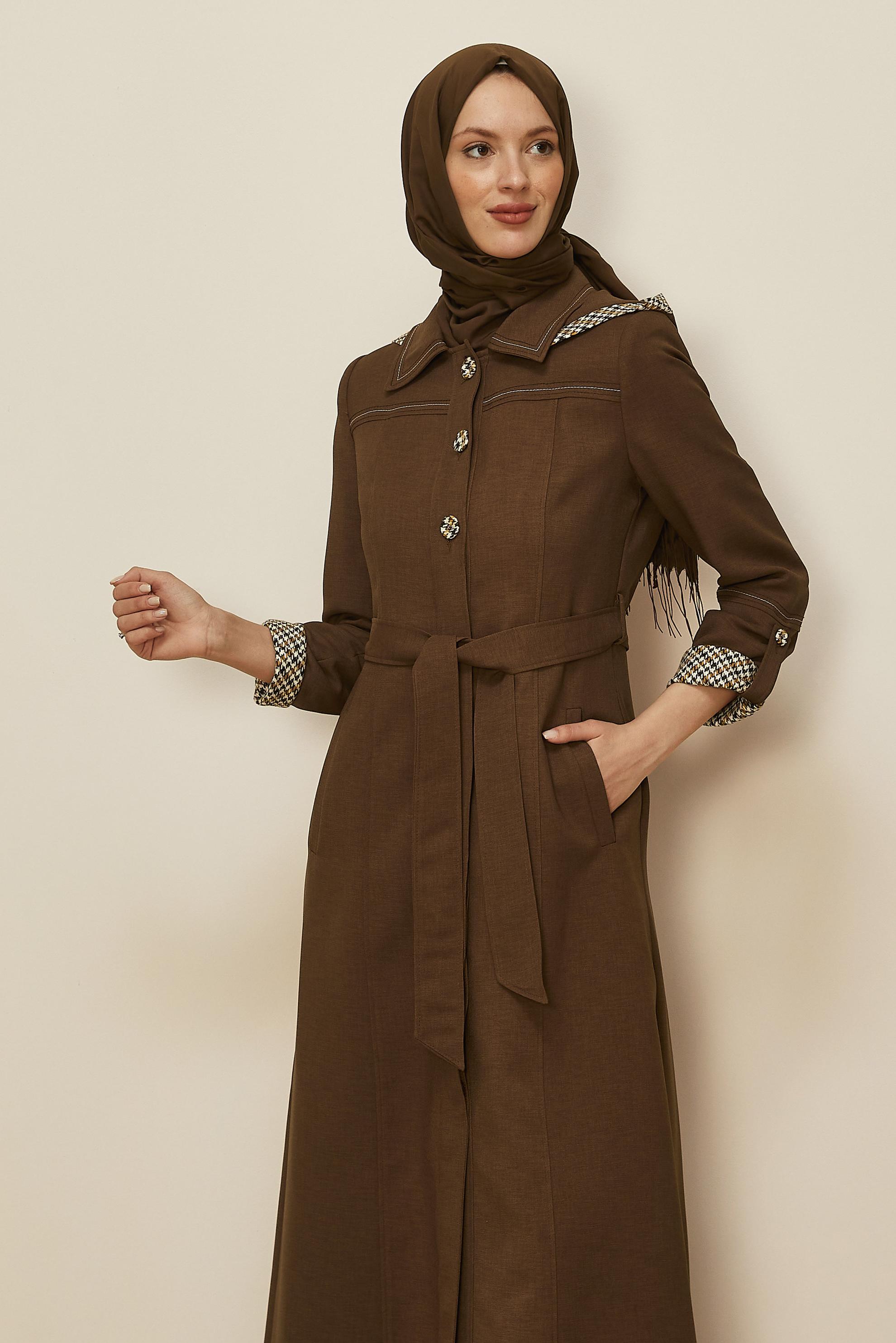Vêtements hijab BRUN PARDESSUS CEINTURÉ 10686