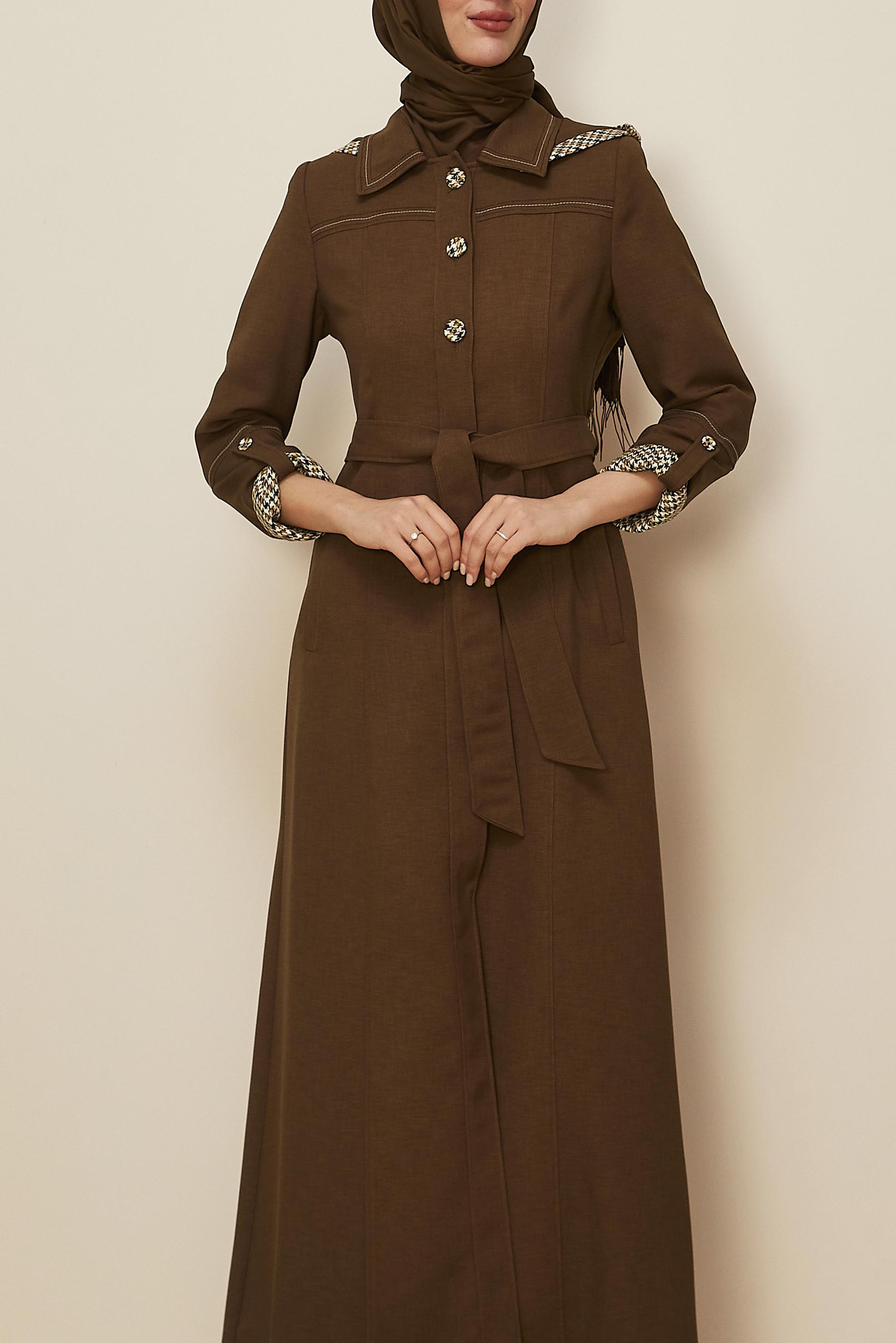 Vêtements hijab BRUN PARDESSUS CEINTURÉ 10686