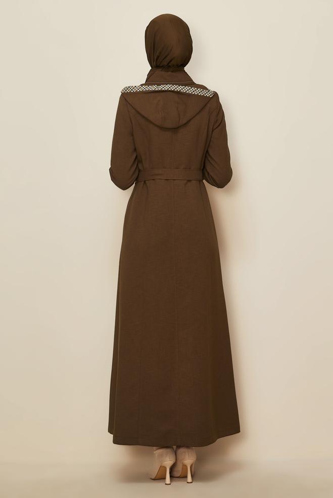 Vêtements hijab BRUN PARDESSUS CEINTURÉ 10686 - ALVİNA