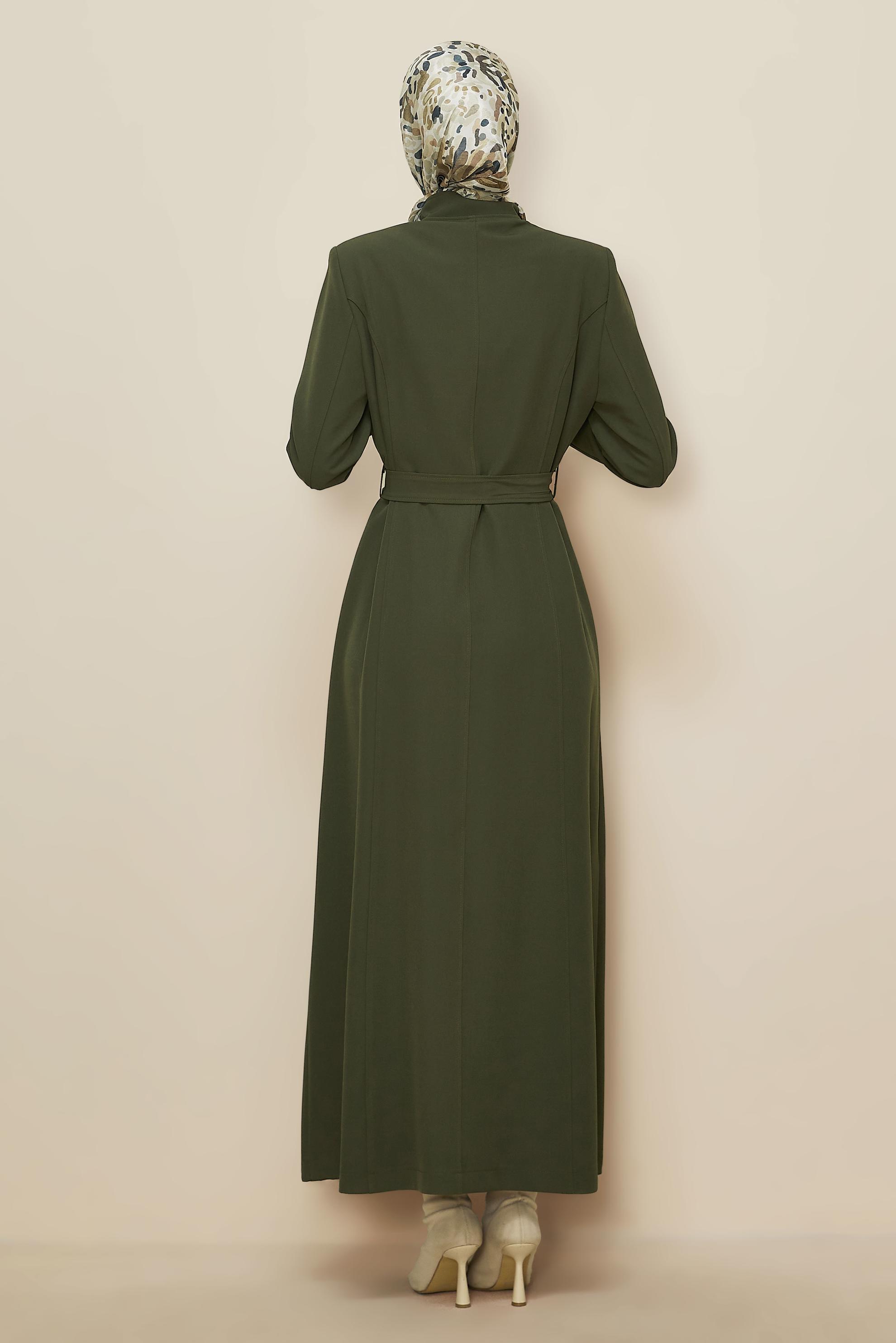 Vêtements hijab KAKI PARDESSUS ZIPPÉ AVEC CEINTURE 10687