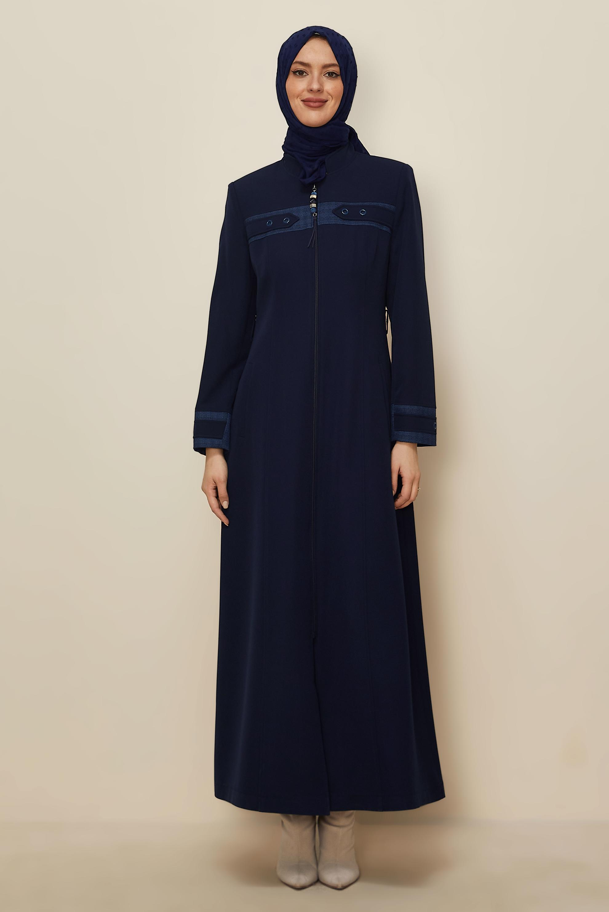Vêtements hijab BLEU MARINE PARDESSUS ZIPPÉ AVEC CEINTURE 10687
