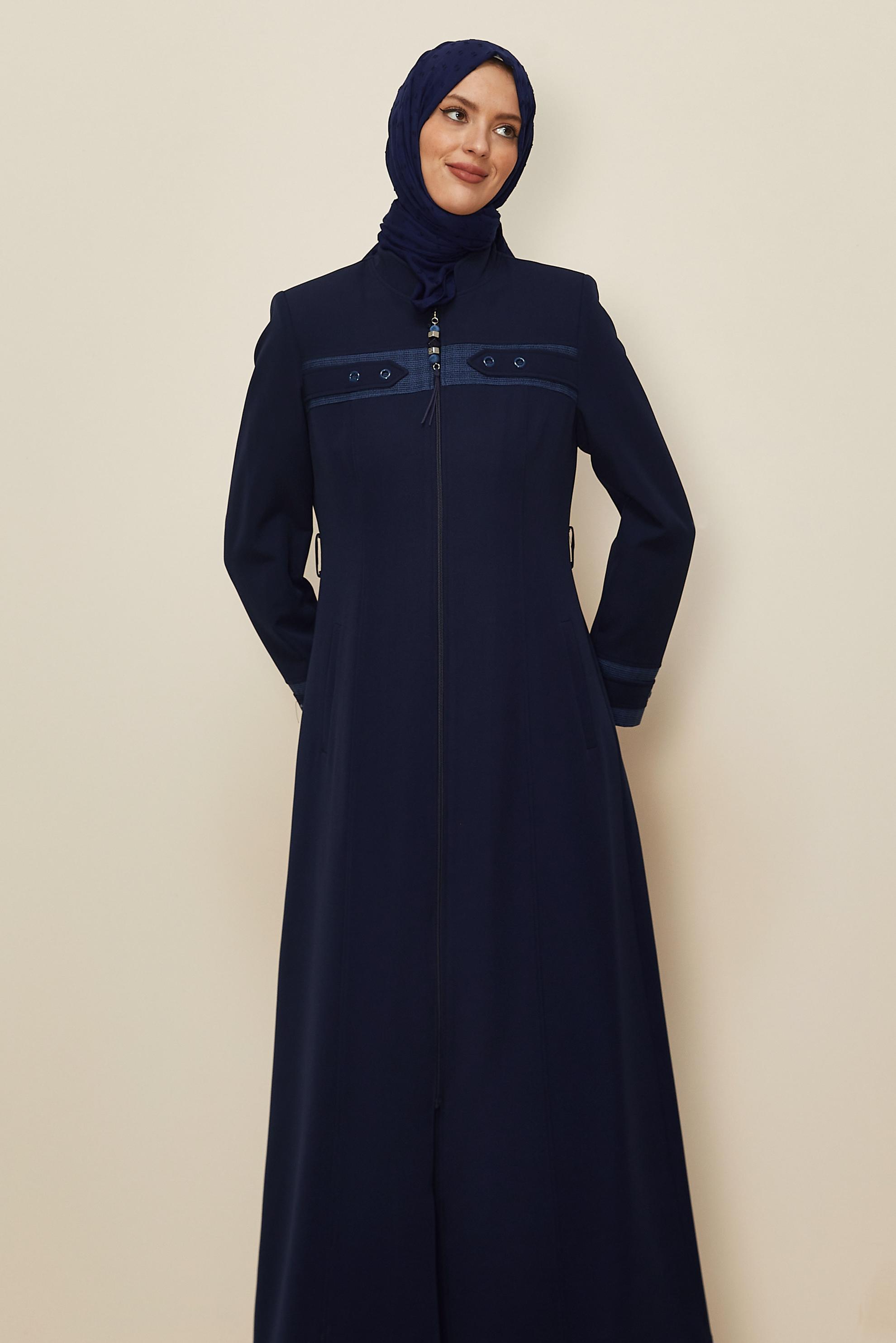 Vêtements hijab BLEU MARINE PARDESSUS ZIPPÉ AVEC CEINTURE 10687