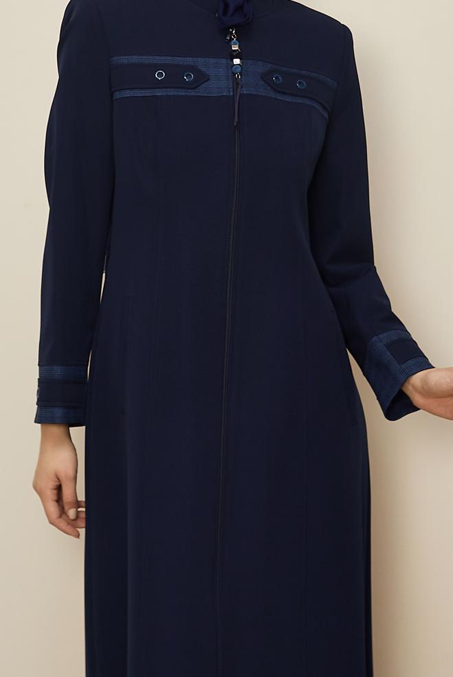 Vêtements hijab BLEU MARINE PARDESSUS ZIPPÉ AVEC CEINTURE 10687 - ALVİNA