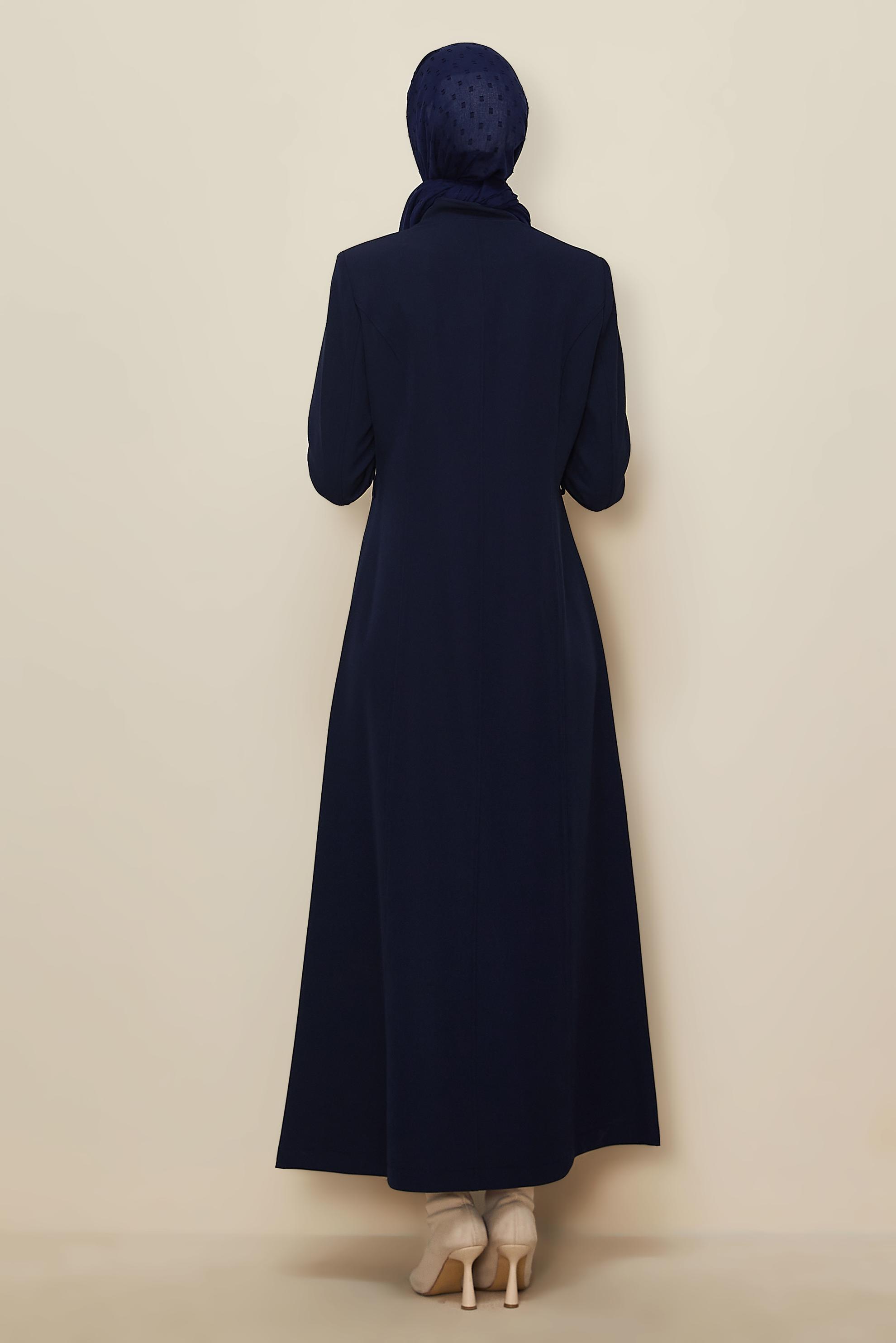 Vêtements hijab BLEU MARINE PARDESSUS ZIPPÉ AVEC CEINTURE 10687