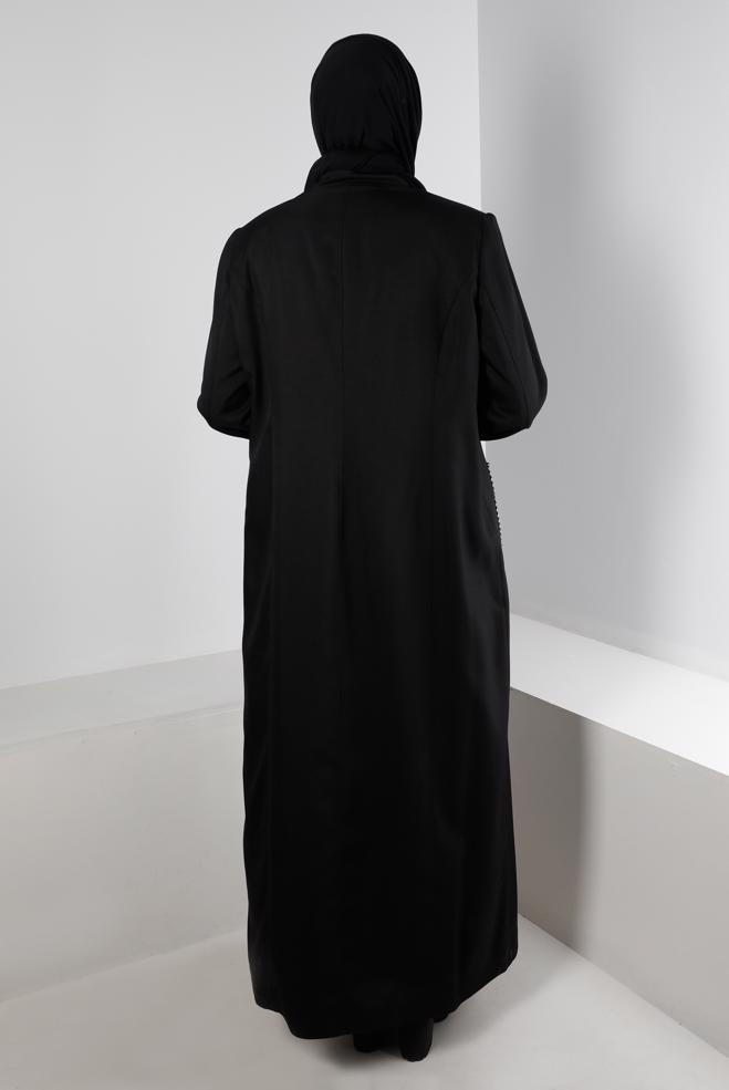 Vêtements hijab NOIR MANTEAU COL MANDARİN ZIPPÉ PARDESUS 10694 - ALVİNA