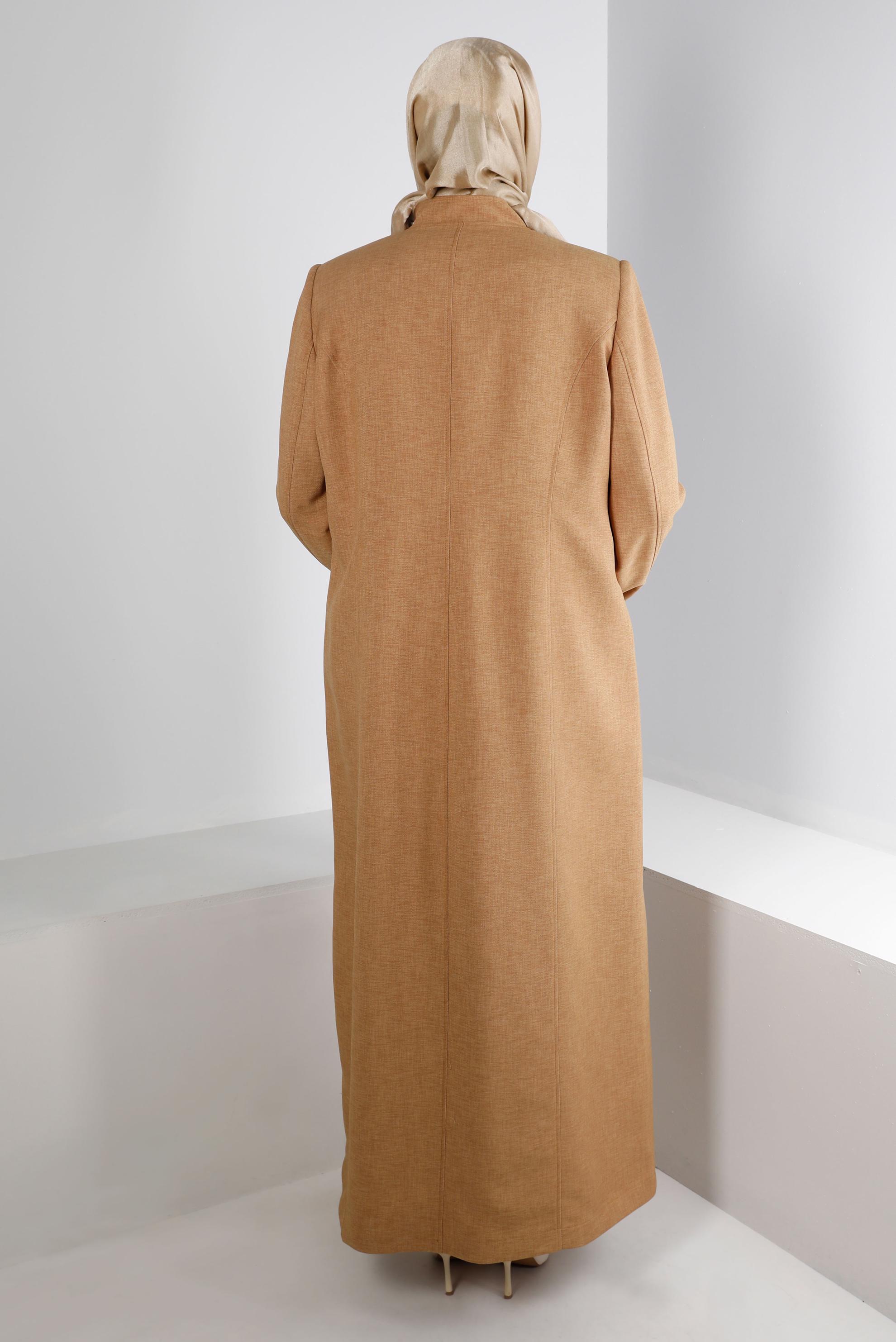 Vêtements hijab JAUNE MANTEAU COL MANDARİN ZIPPÉ PARDESUS 10694