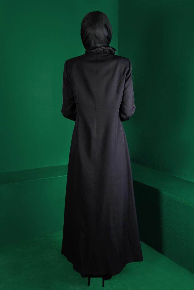 Tesettür giyim SİYAH ZIMBA DETAYLI YANDAN BAĞLAMALI PARDESÜ 10677 - ALVİNA